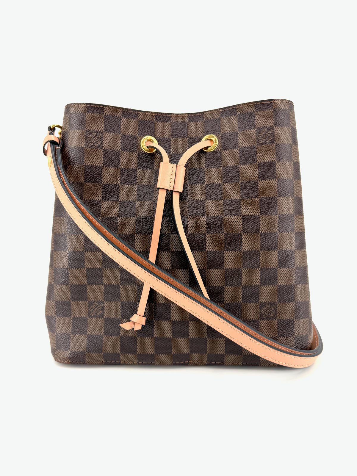 Pre-Owned Louis Vuitton NéoNoé MM Damier Ebene Canvas Bucket Bag Venus Pink Leather Trim