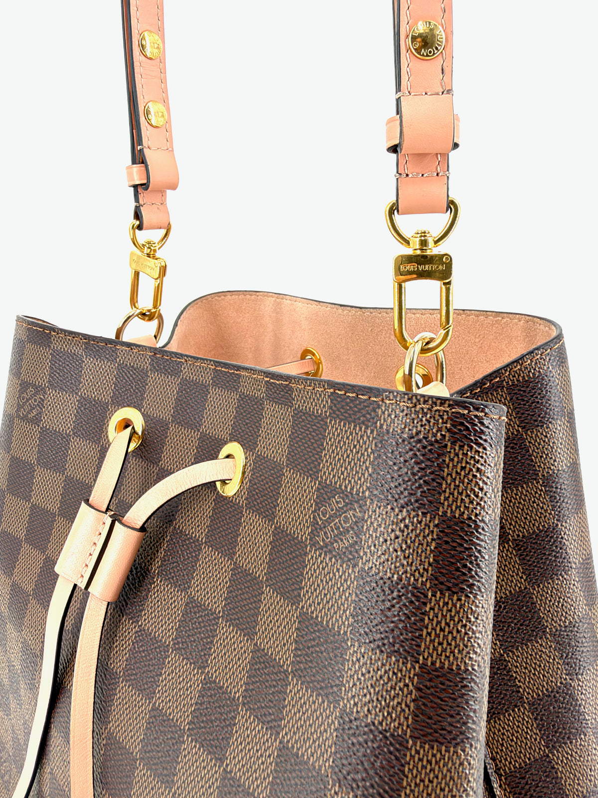 Pre-Owned Louis Vuitton NéoNoé MM Damier Ebene Canvas Bucket Bag Venus Pink Leather Trim