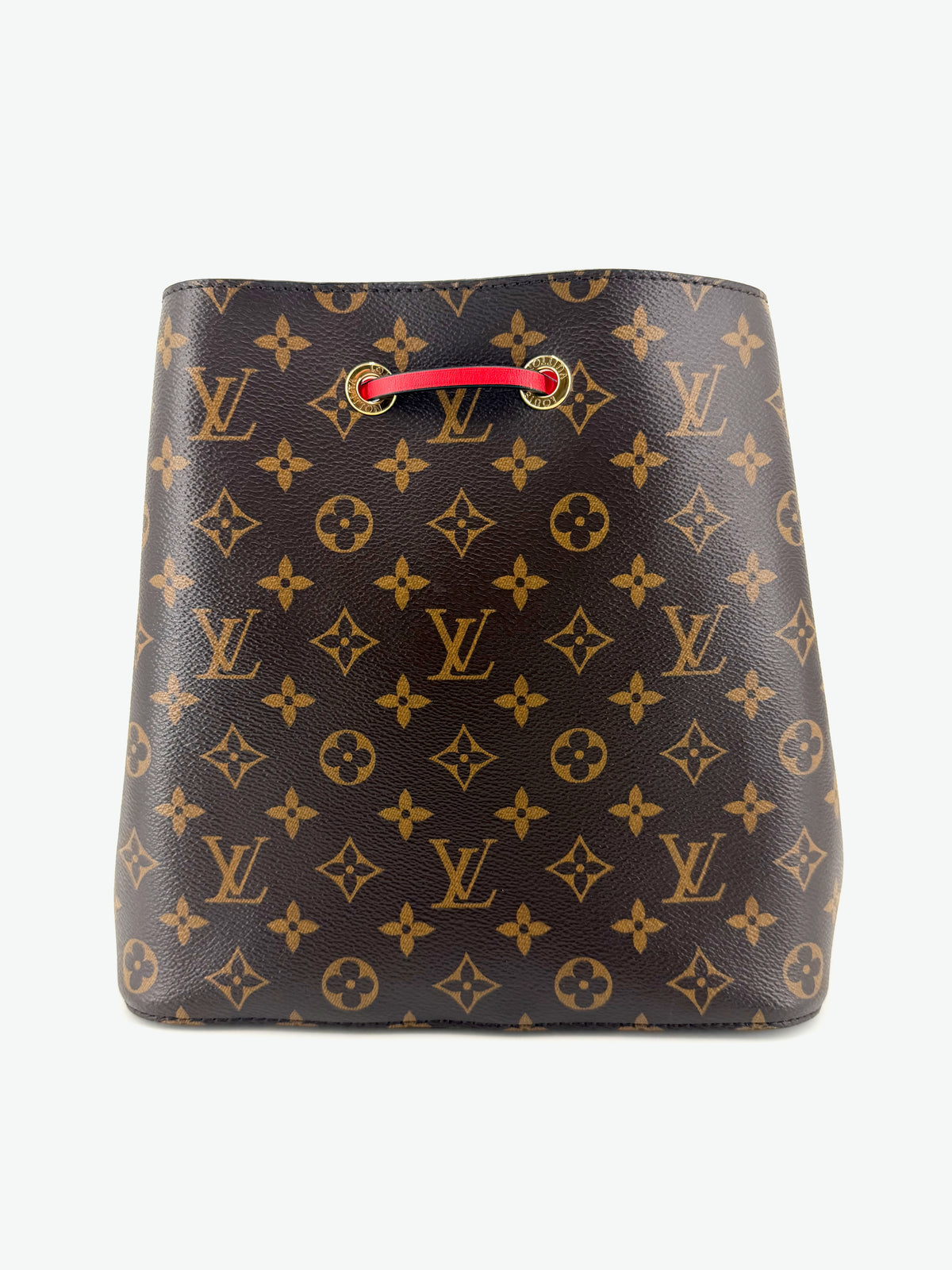 Pre-Owned Louis Vuitton Néonoé MM Monogram Canvas Bucket Bag Red Leather Trim