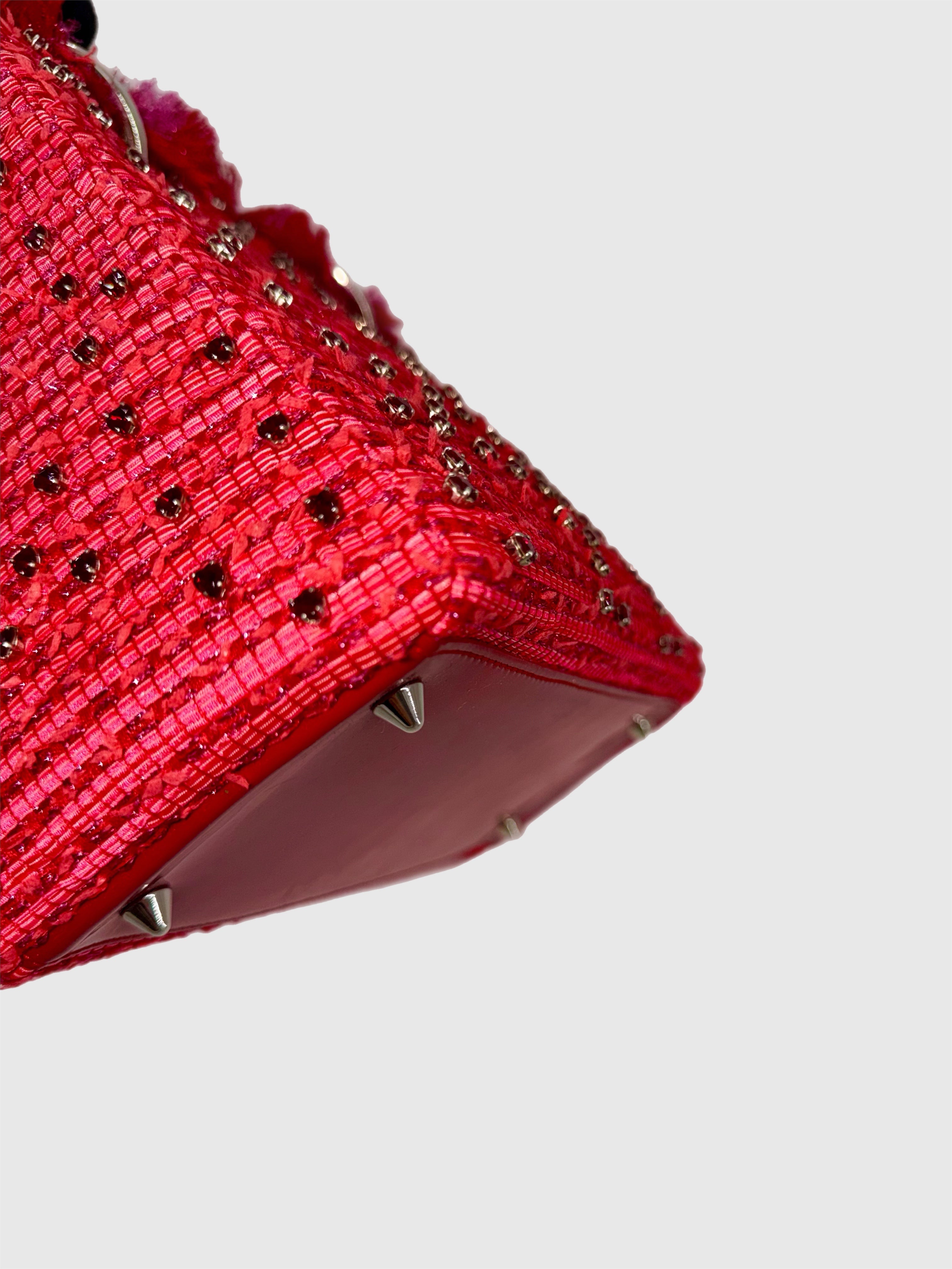 Christian Dior Lady Dior Red Tweed Medium Bag