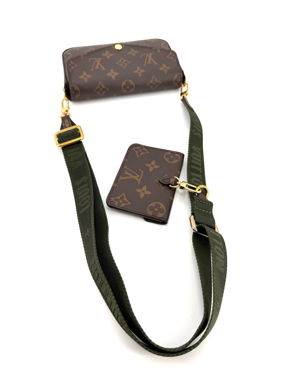Pre-Owned Louis Vuitton Strap & Go Monogram Canvas Crossbody Bag Green Strap with Detachable Pouch