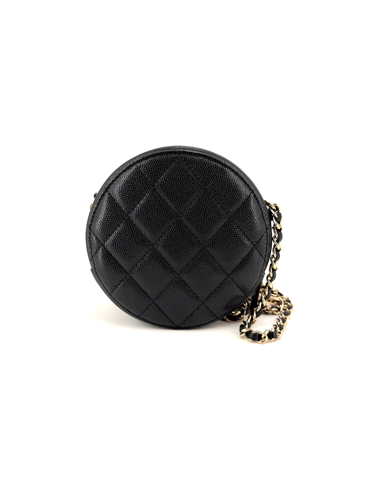 Pre-Owned Chanel Mini Round Black Quilted Caviar Leather Crossbody Bag