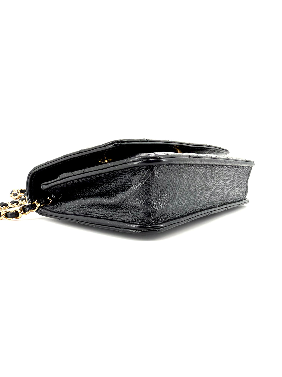 Pre-Owned Chanel Classic Wallet on Chain WOC Black Quilted Caviar Leather Gold Hardware