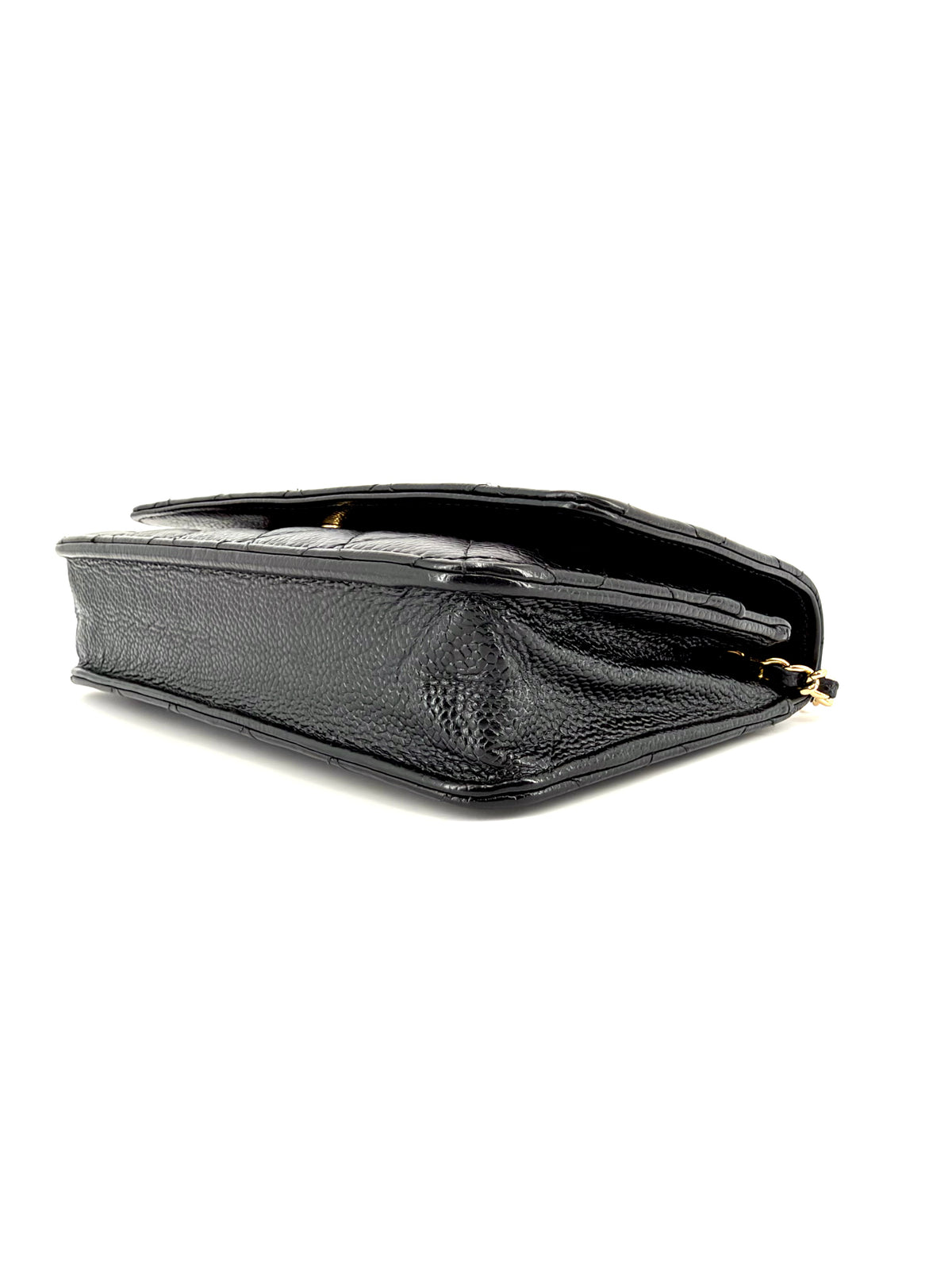 Pre-Owned Chanel Classic Wallet on Chain WOC Black Quilted Caviar Leather Gold Hardware