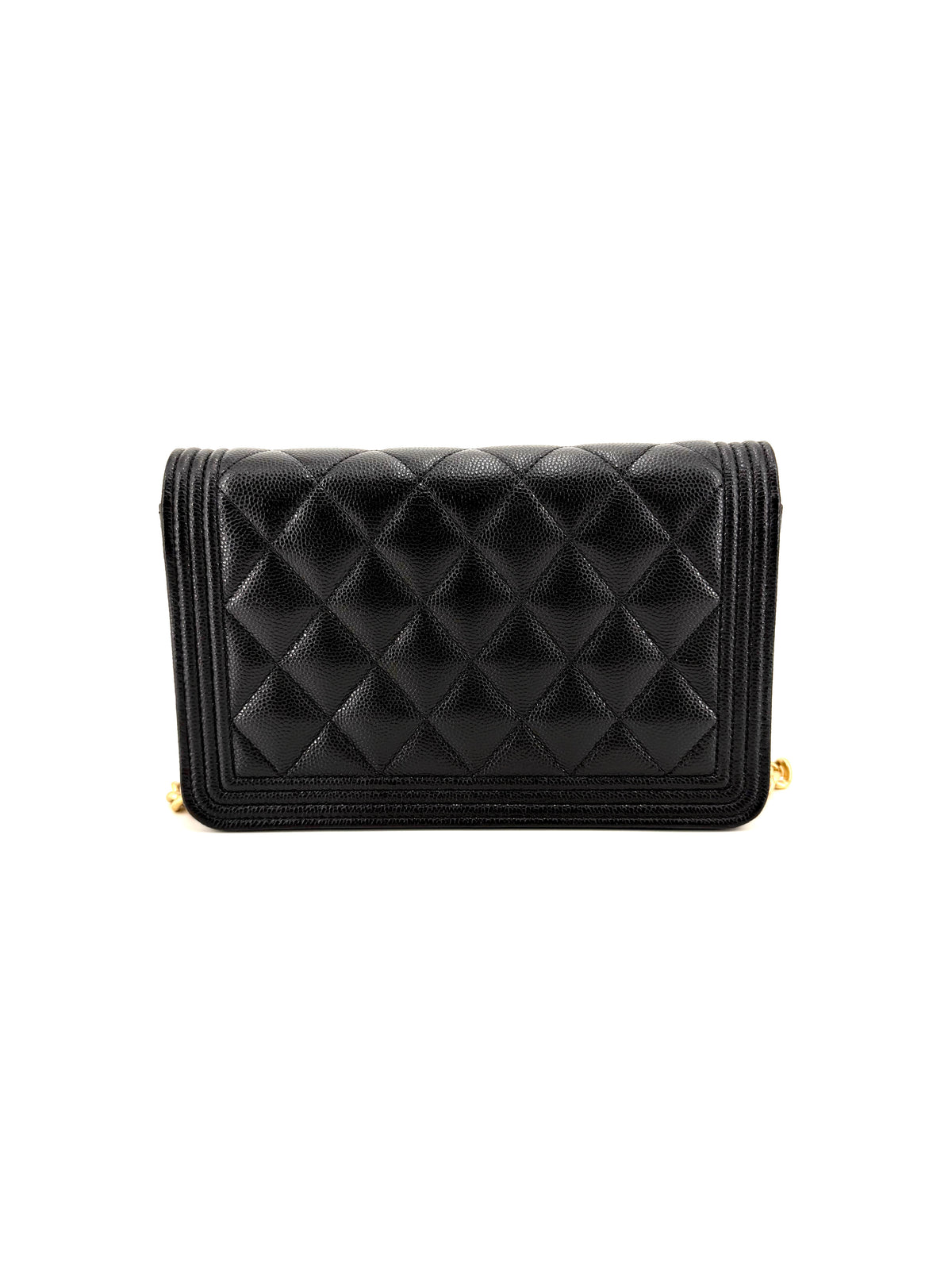 Pre-Owned Chanel Boy Wallet on Chain WOC Black Caviar Leather Gold Hardware