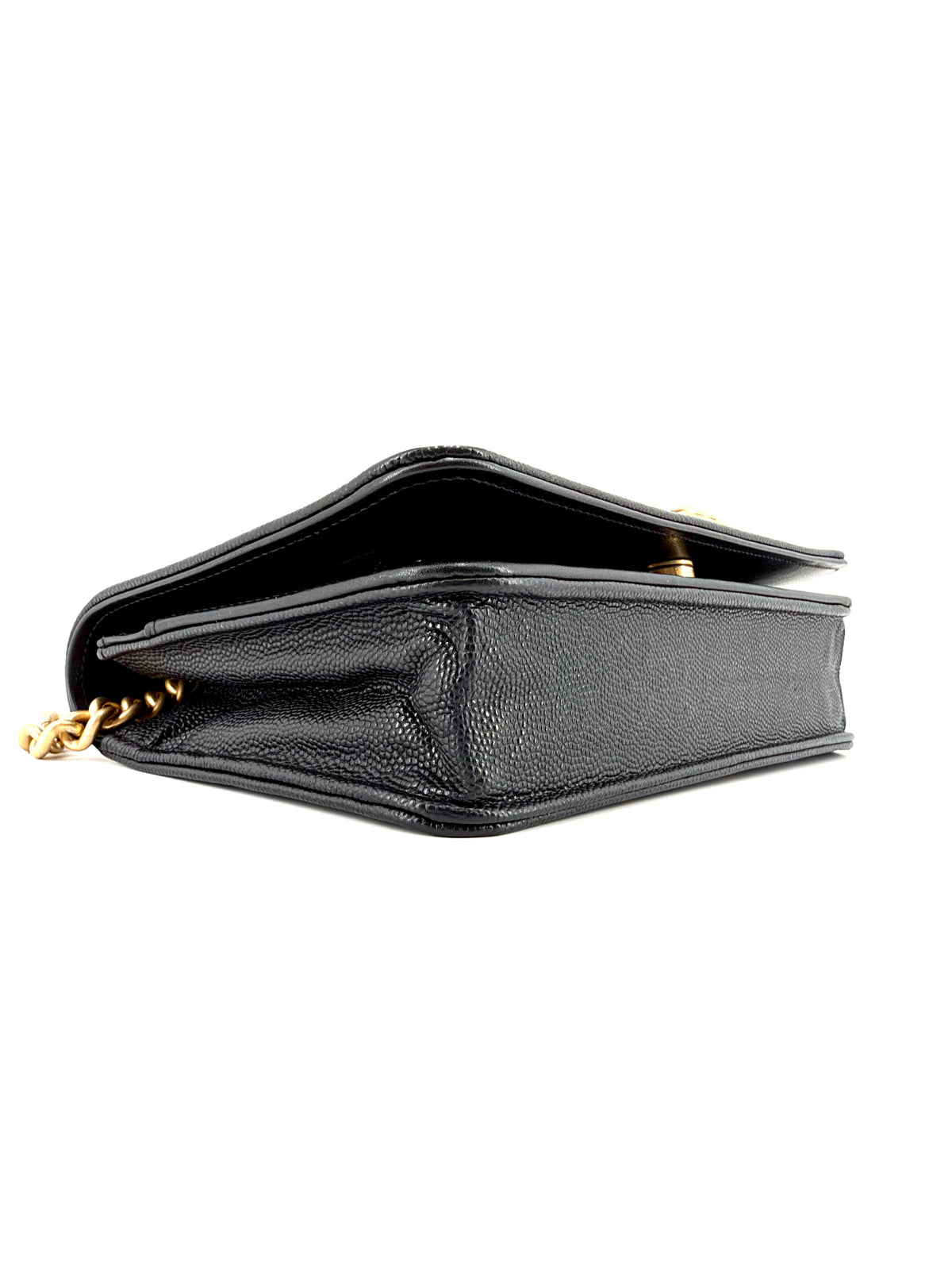 Pre-Owned Chanel Boy Wallet on Chain WOC Black Caviar Leather Gold Hardware