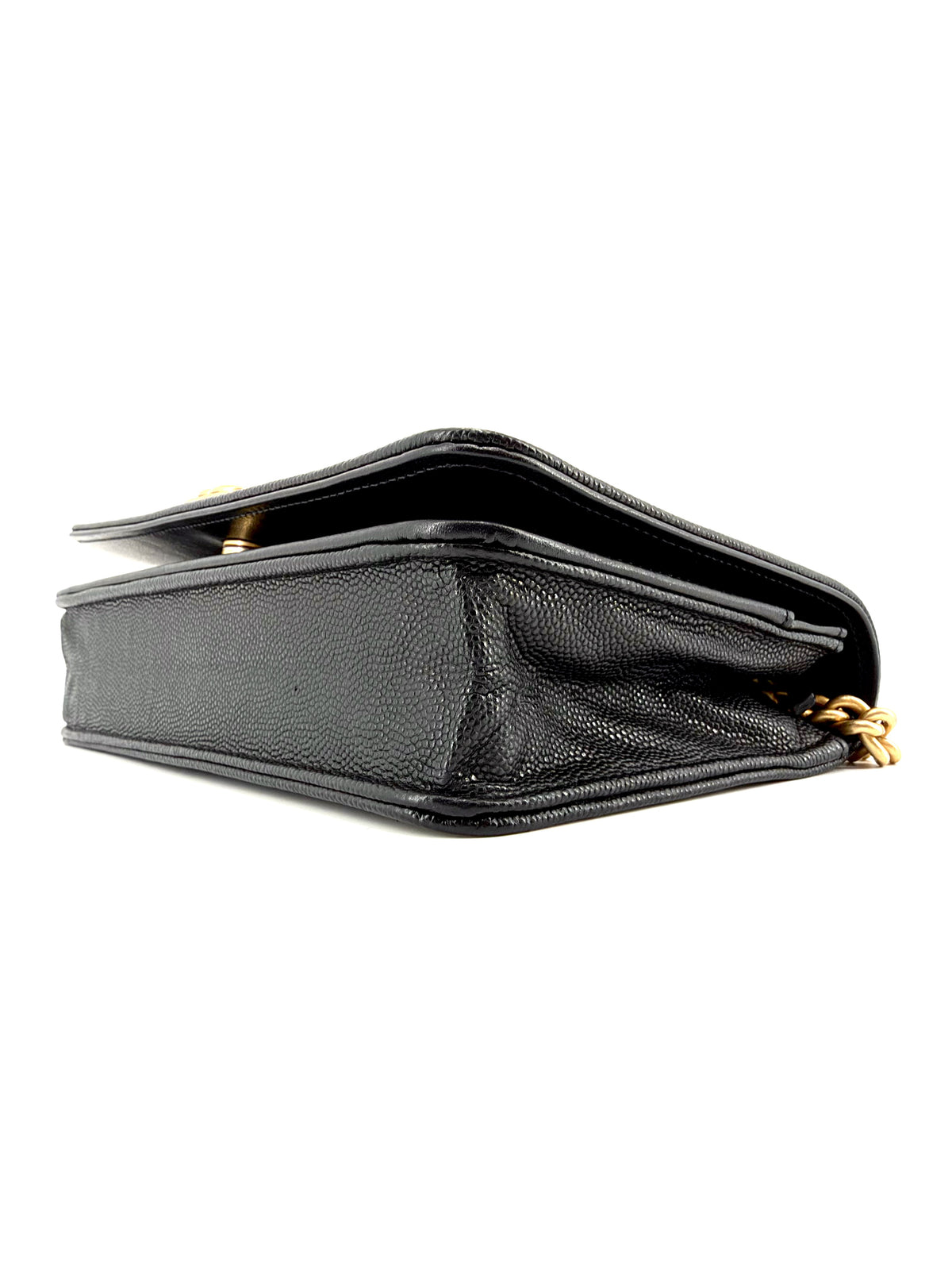 Pre-Owned Chanel Boy Wallet on Chain WOC Black Caviar Leather Gold Hardware