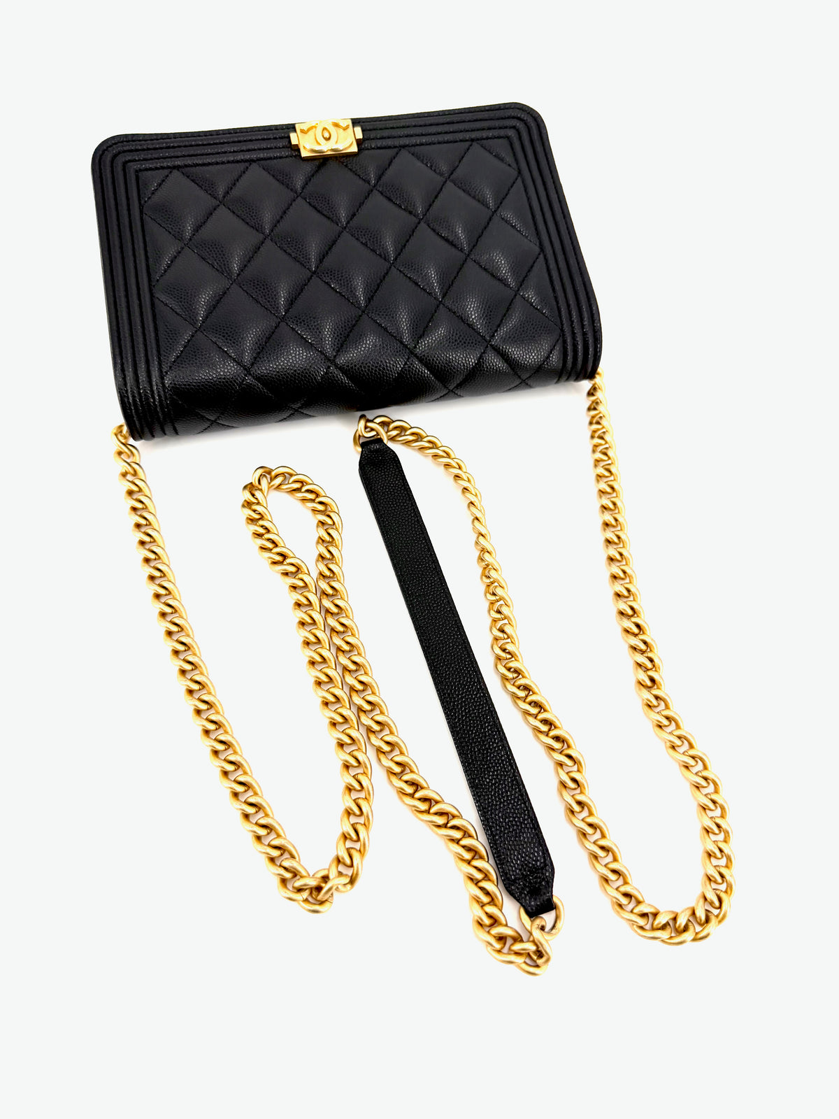 Pre-Owned Chanel Boy Wallet on Chain WOC Black Caviar Leather Gold Hardware