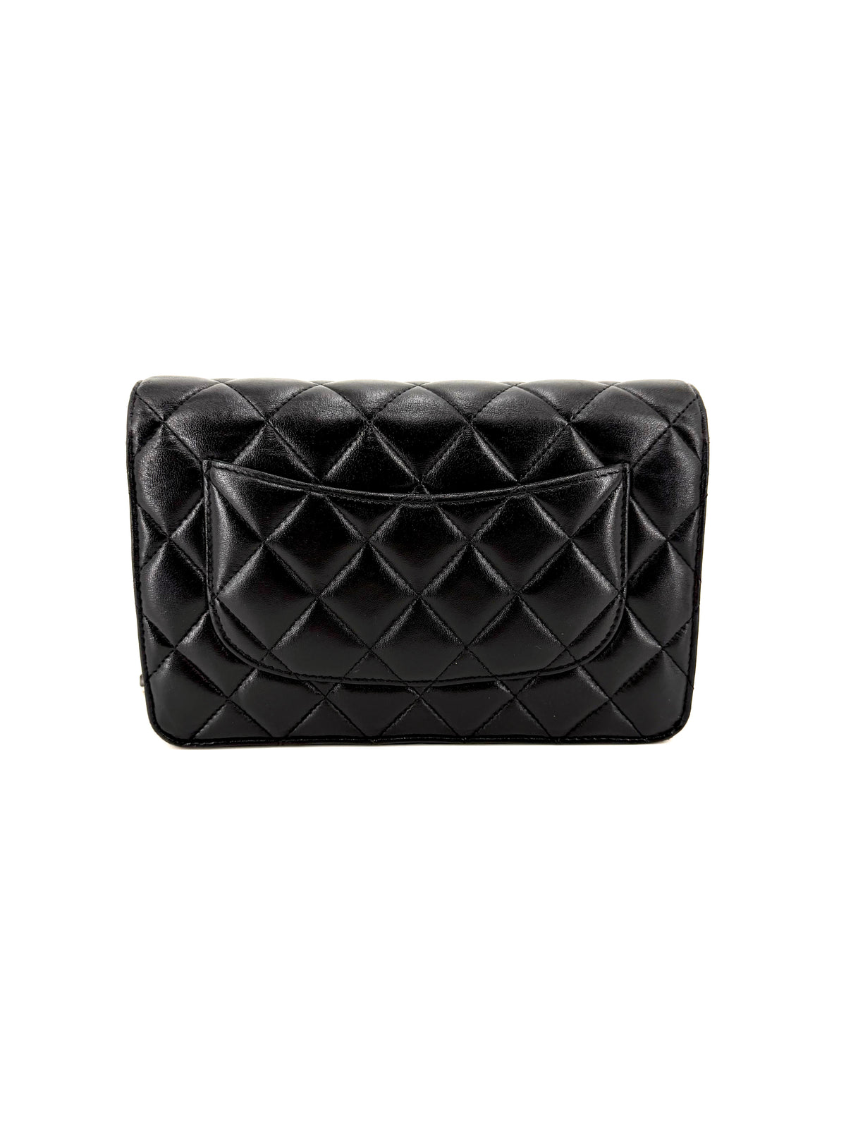 Pre-Owned Chanel Classic Wallet on Chain WOC Black Quilted Lambskin Leather Silver Hardware
