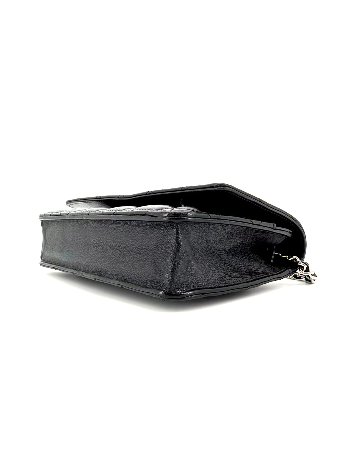 Pre-Owned Chanel Classic Wallet on Chain WOC Black Quilted Lambskin Leather Silver Hardware