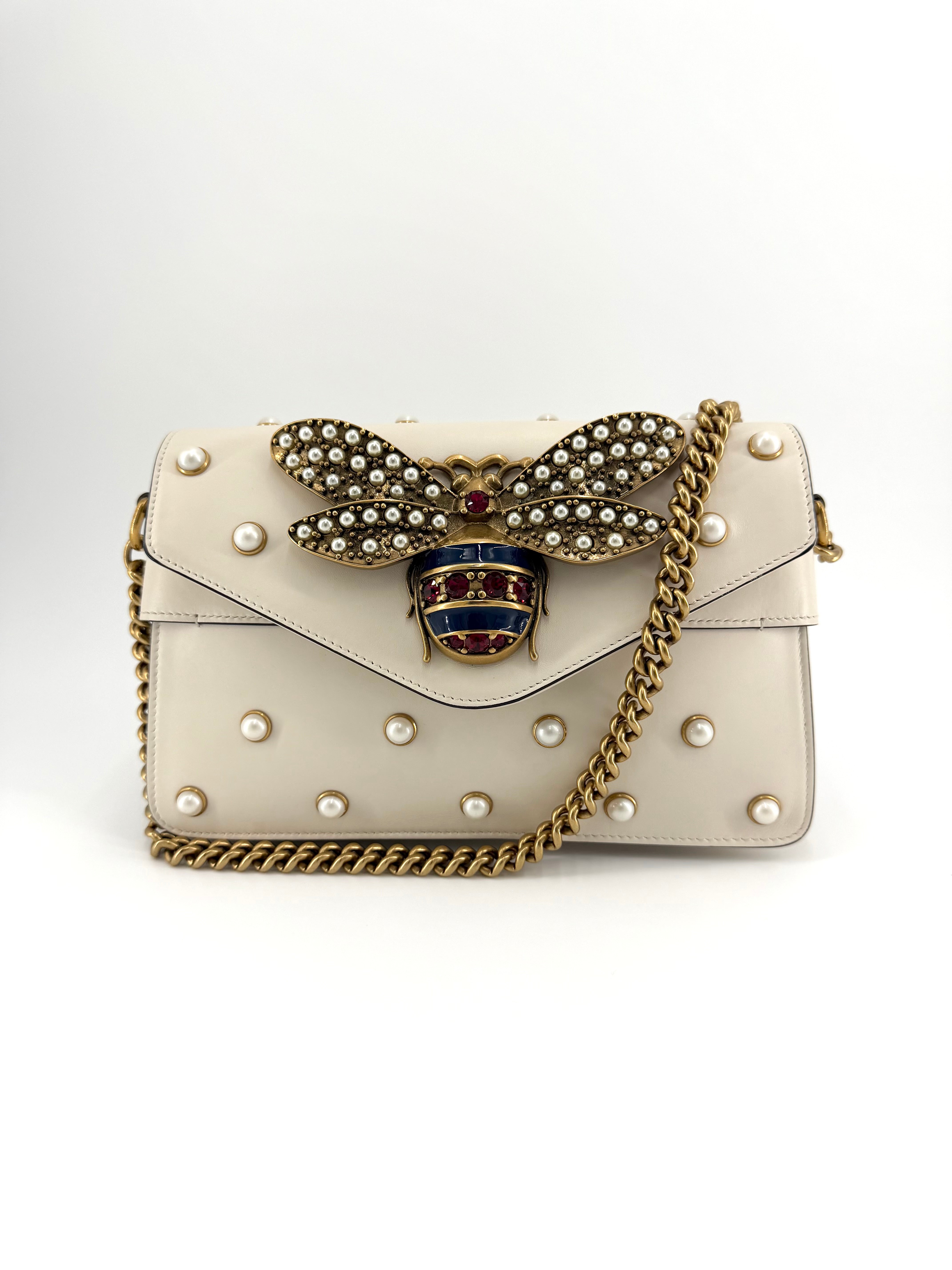 Gucci Broadway Pearl Bee Leather Crossbody bag