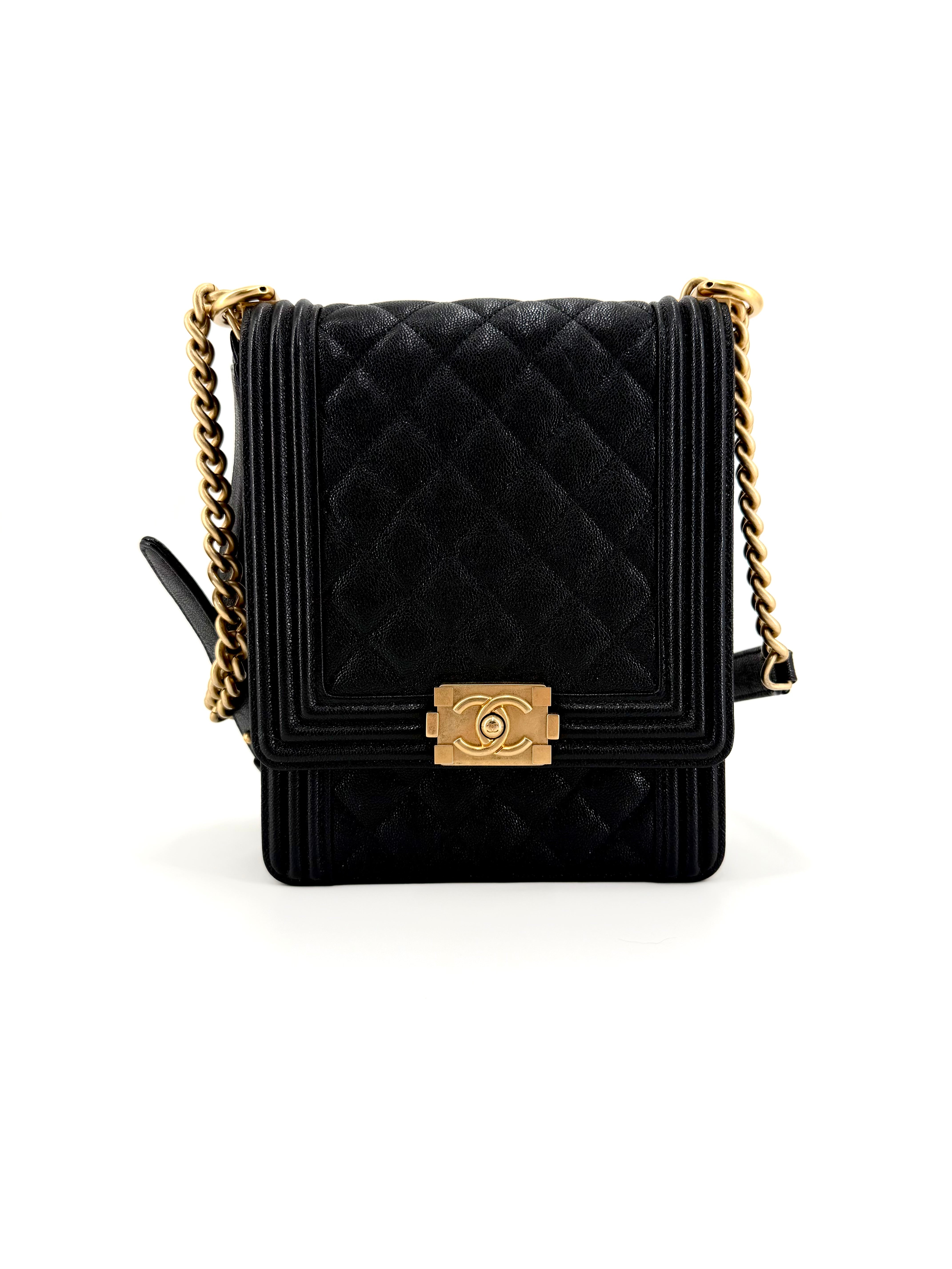 Pre-owned Chanel North South Caviar Leather Boy Crossbody Bag