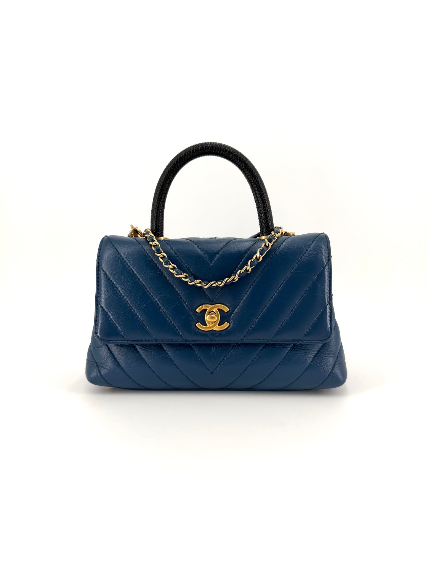 Pre-Owned Chanel Lizard Coco Handle Chevron Mini Shoulder Bag