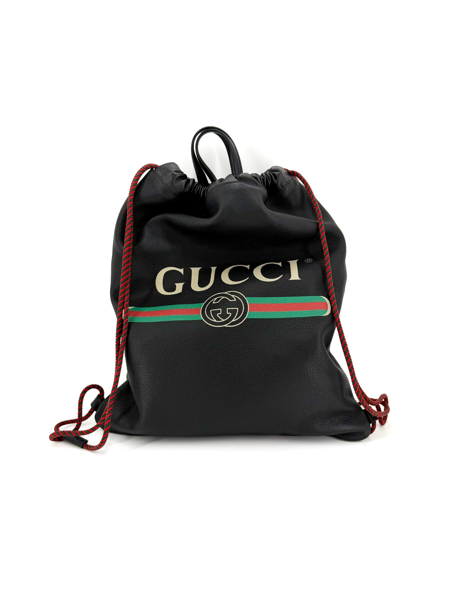 Pre-Owned Gucci Logo Leather Drawstring Backpack