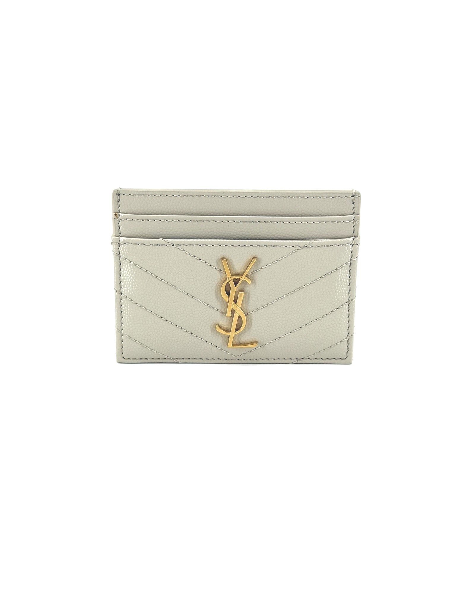 Pre-Owned Saint Laurent Grain De Poudre Matelasse Chevron Cream Wallet