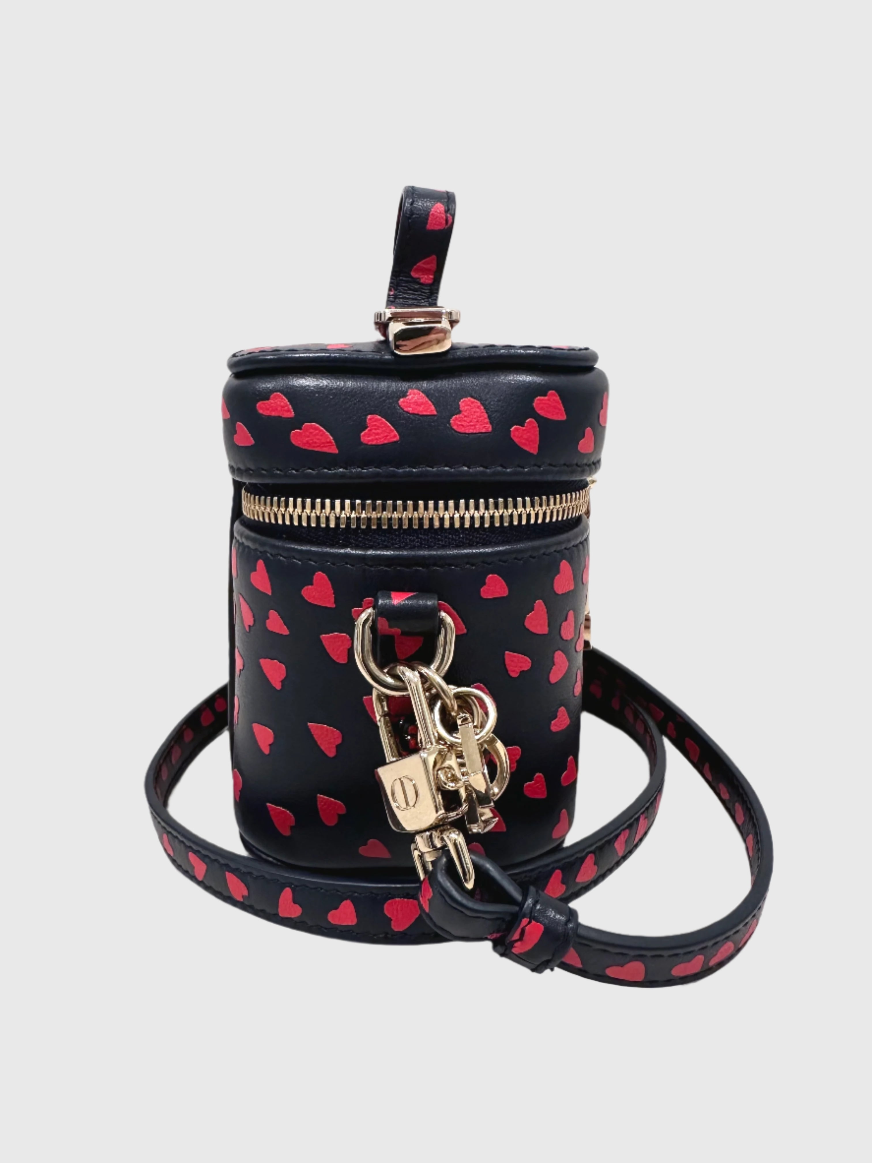 Christian Dior Lady Dior Micro Vanity Heart Pattern Navy Red Crossbody Bag