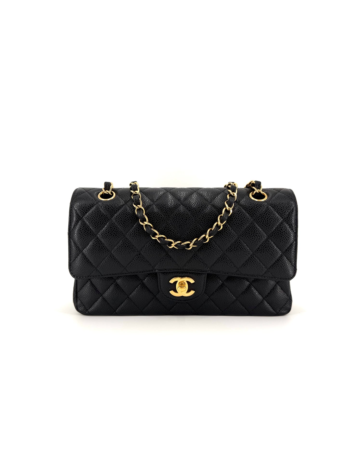 Pre-Owned Chanel Double Flap Black Quilted Caviar Leather with Gold Hardware