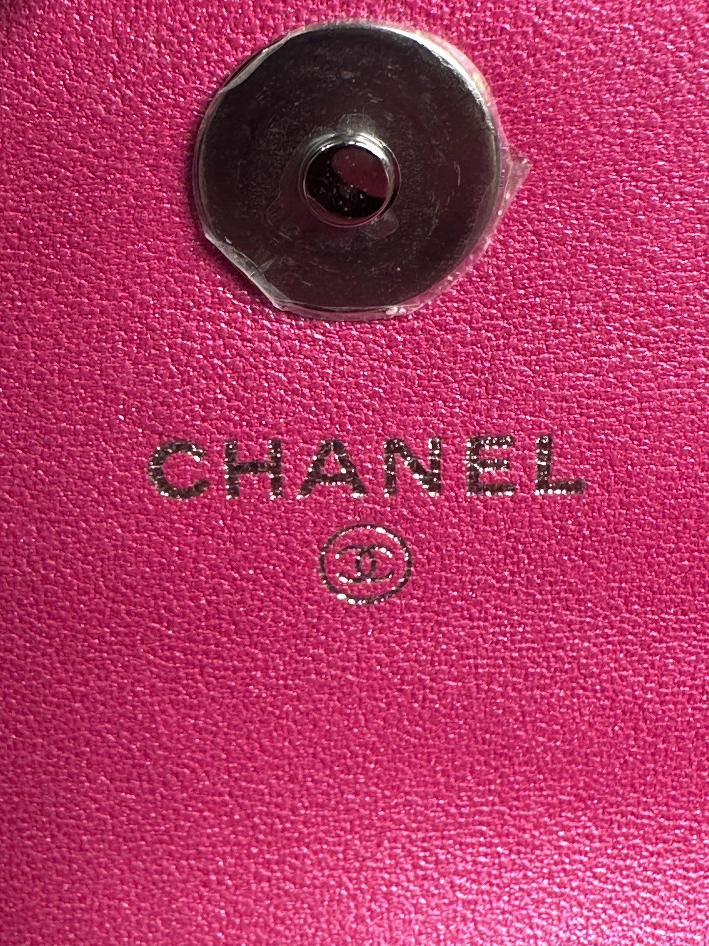 Chanel Pink Iridescent Quilted Patent Leather Hook Card Holder