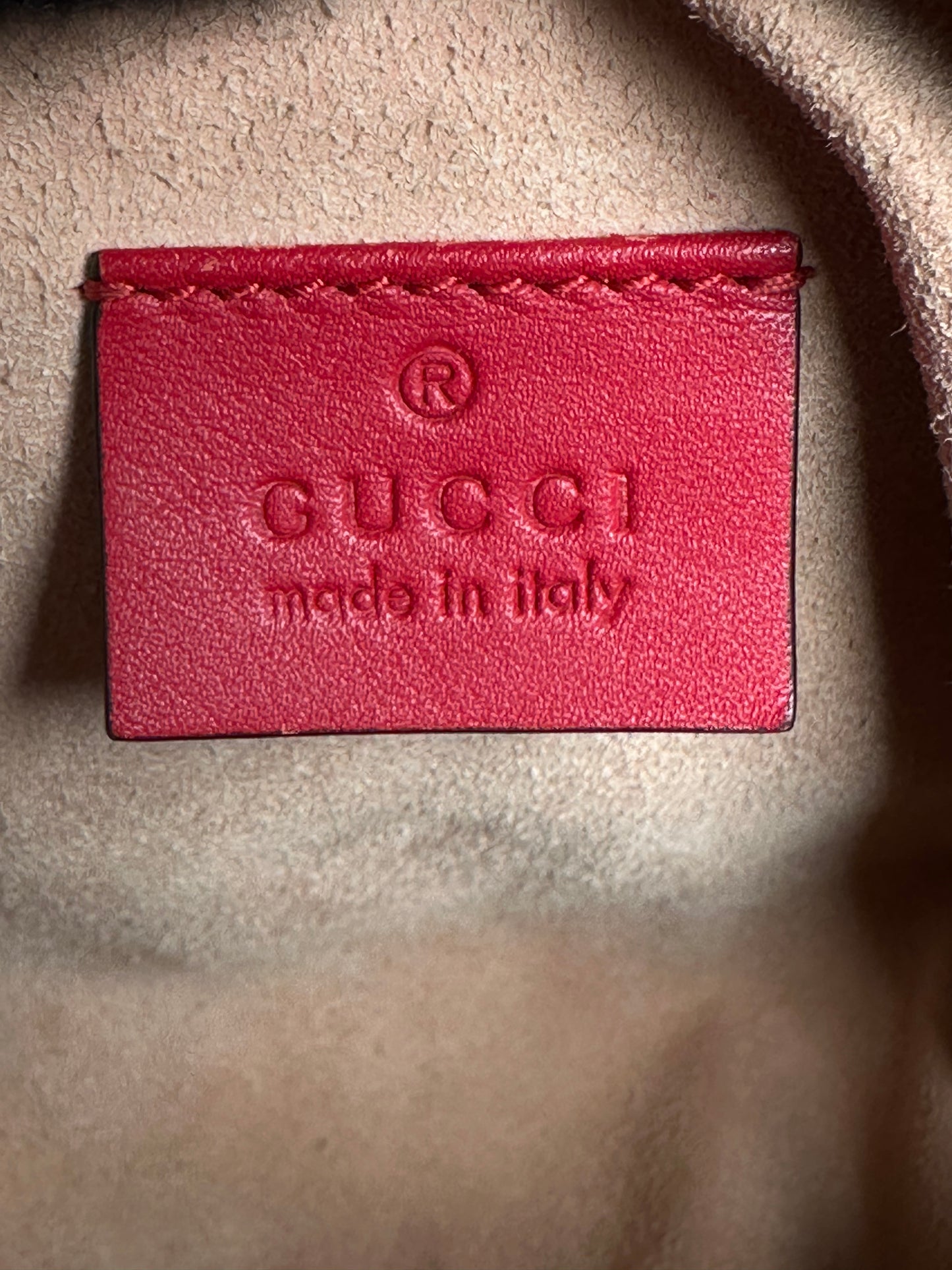 Gucci GG Boston Supreme Beige Canvas Navy Handles Crossbody Mini Bag