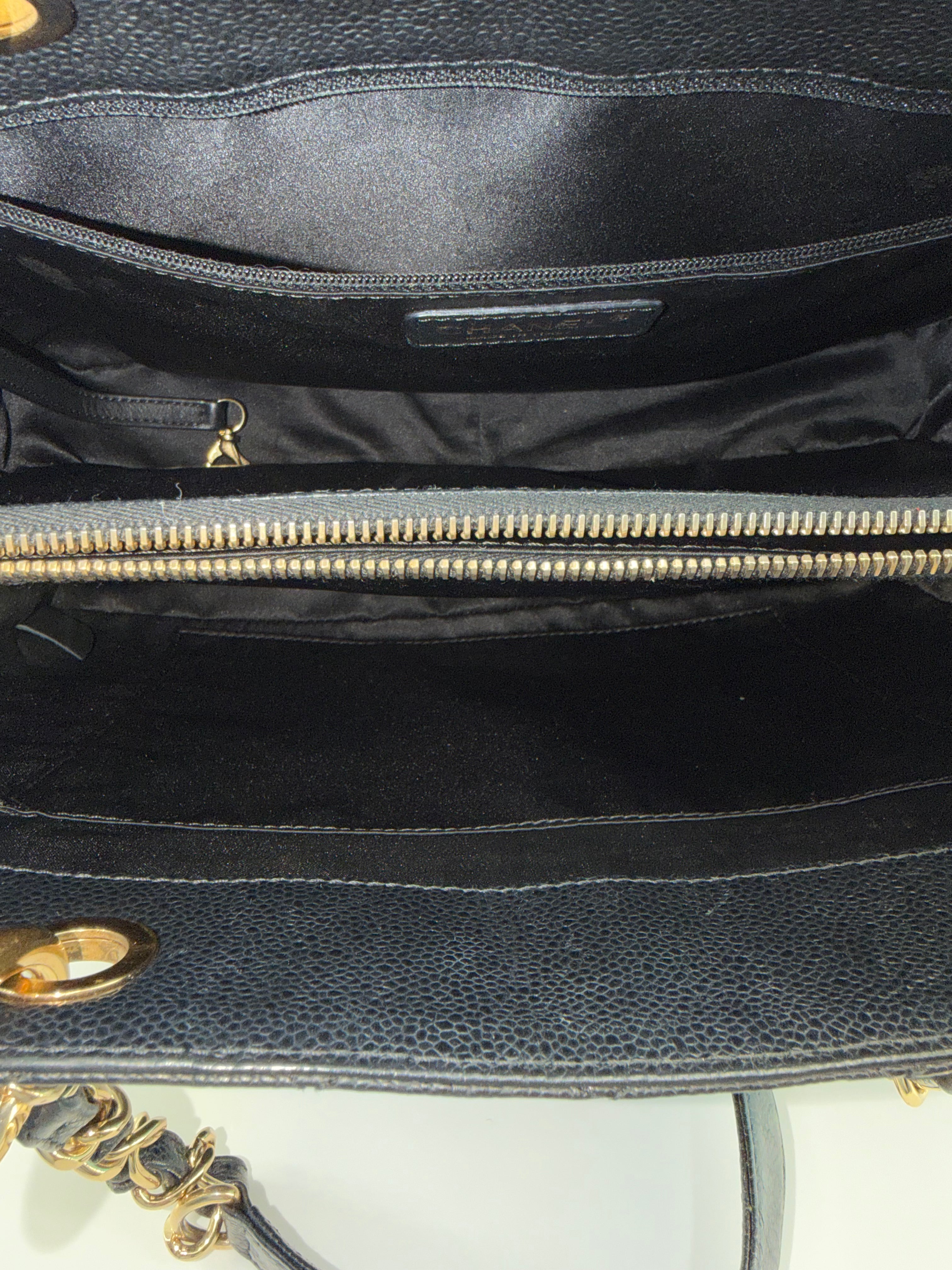 Pre-Owned Chanel GST Grand Shopping Tote Black Caviar Leather Gold Hardware