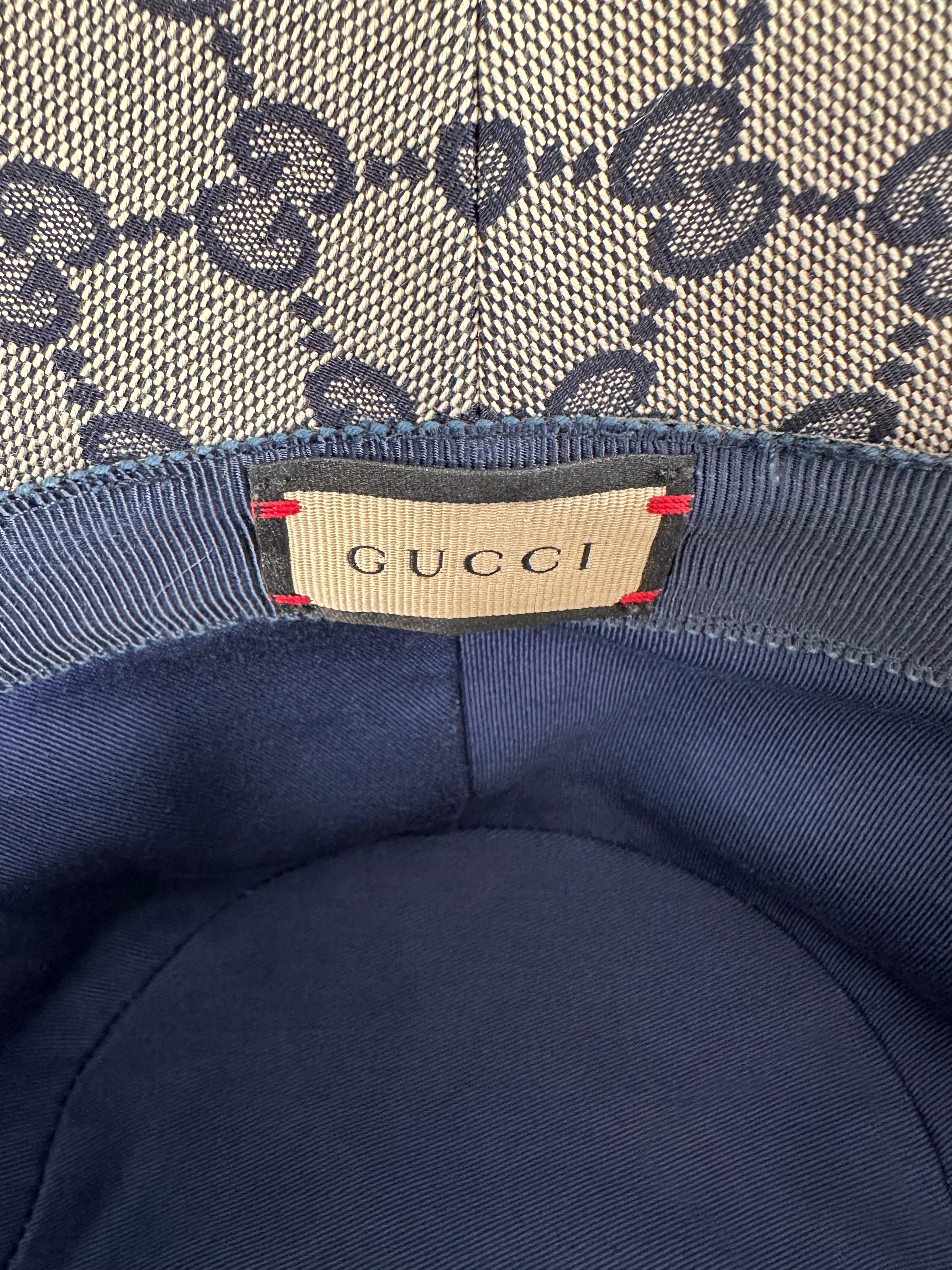 Pre-Owned Gucci GG Beige/Blue Canvas Bucket Hat Size XL 60cm