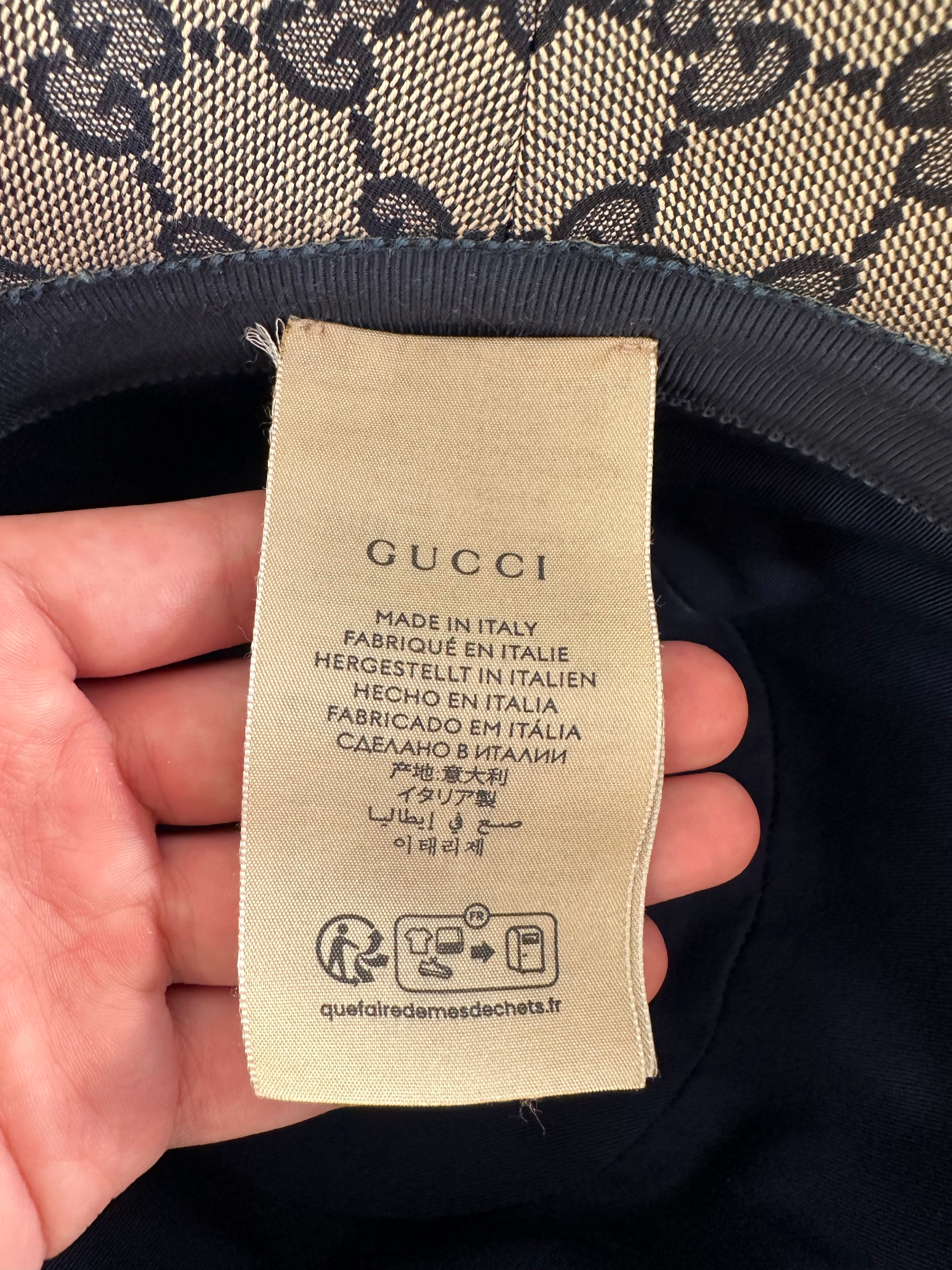 Pre-Owned Gucci GG Beige/Blue Canvas Bucket Hat Size XL 60cm