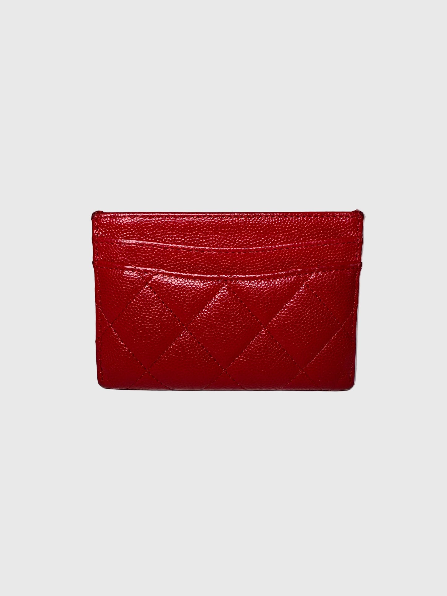 Channel Caviar Leather Red Card Holder