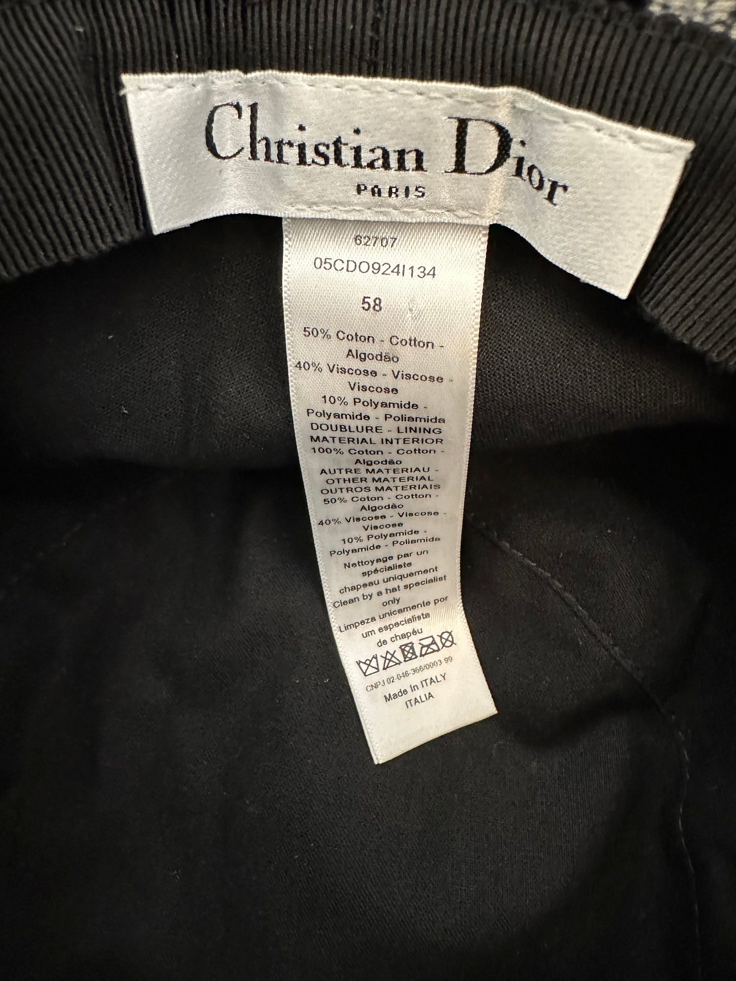 Dior Velvet Oblique Large Brim Bucket Hat Bleu Marine Size 58cm