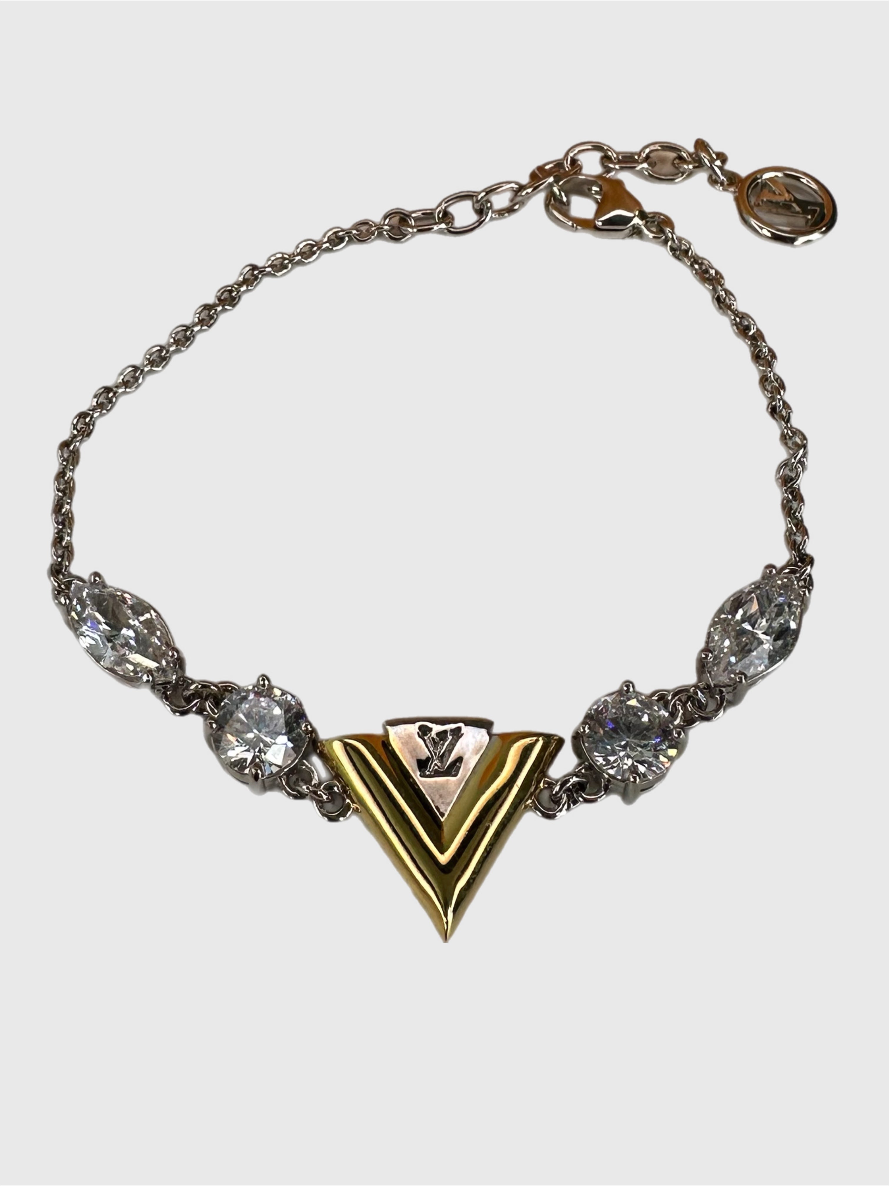 Louis Vuitton "V for Vuitton" Bracelet in Silver/Gold Tone with Crystals