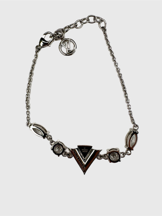 Louis Vuitton "V for Vuitton" Bracelet in Silver/Gold Tone with Crystals