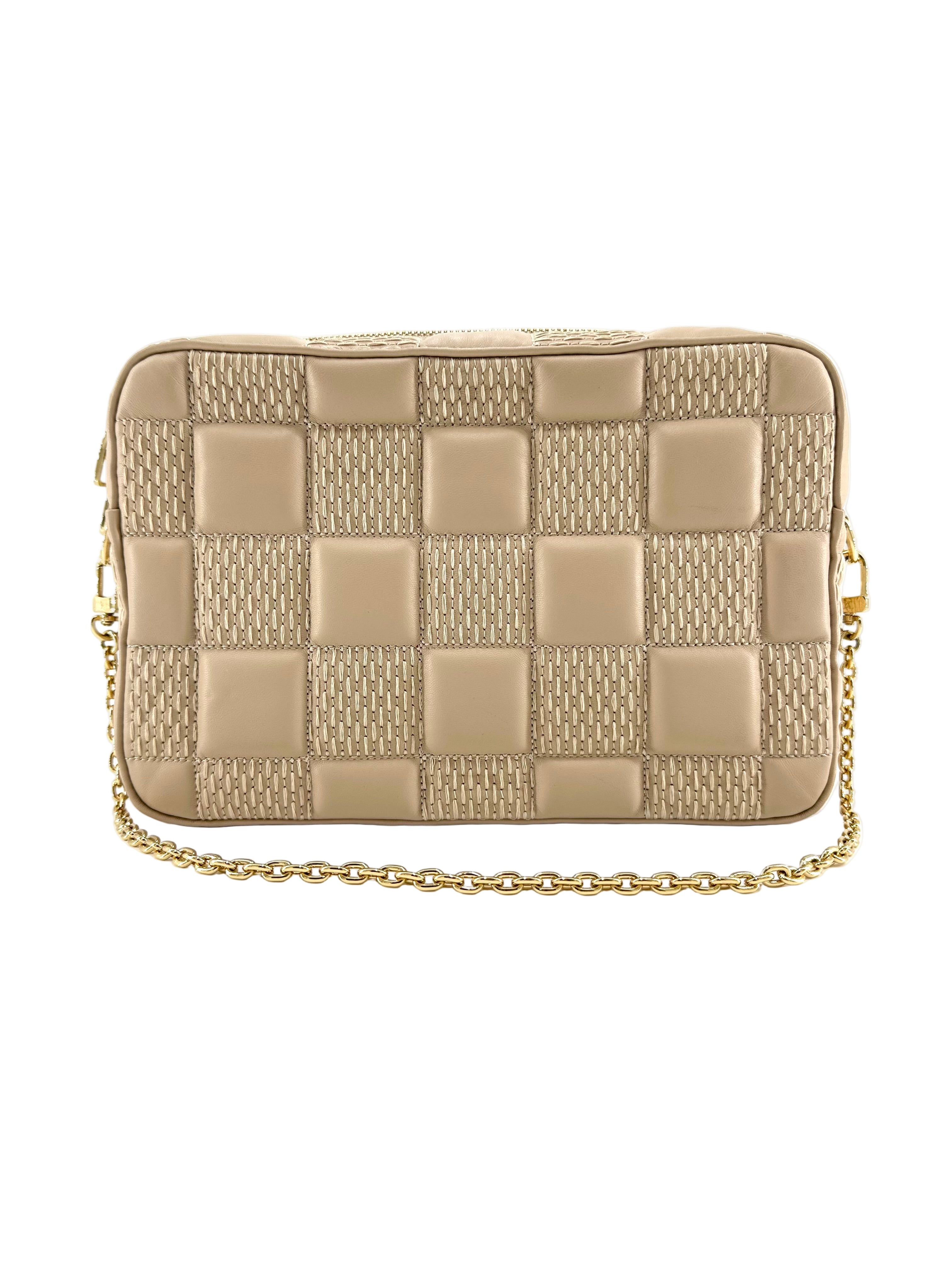 Louis Vuitton Lambskin Damier Quilt Troca MM Cashmere Beige Crossbody Bag
