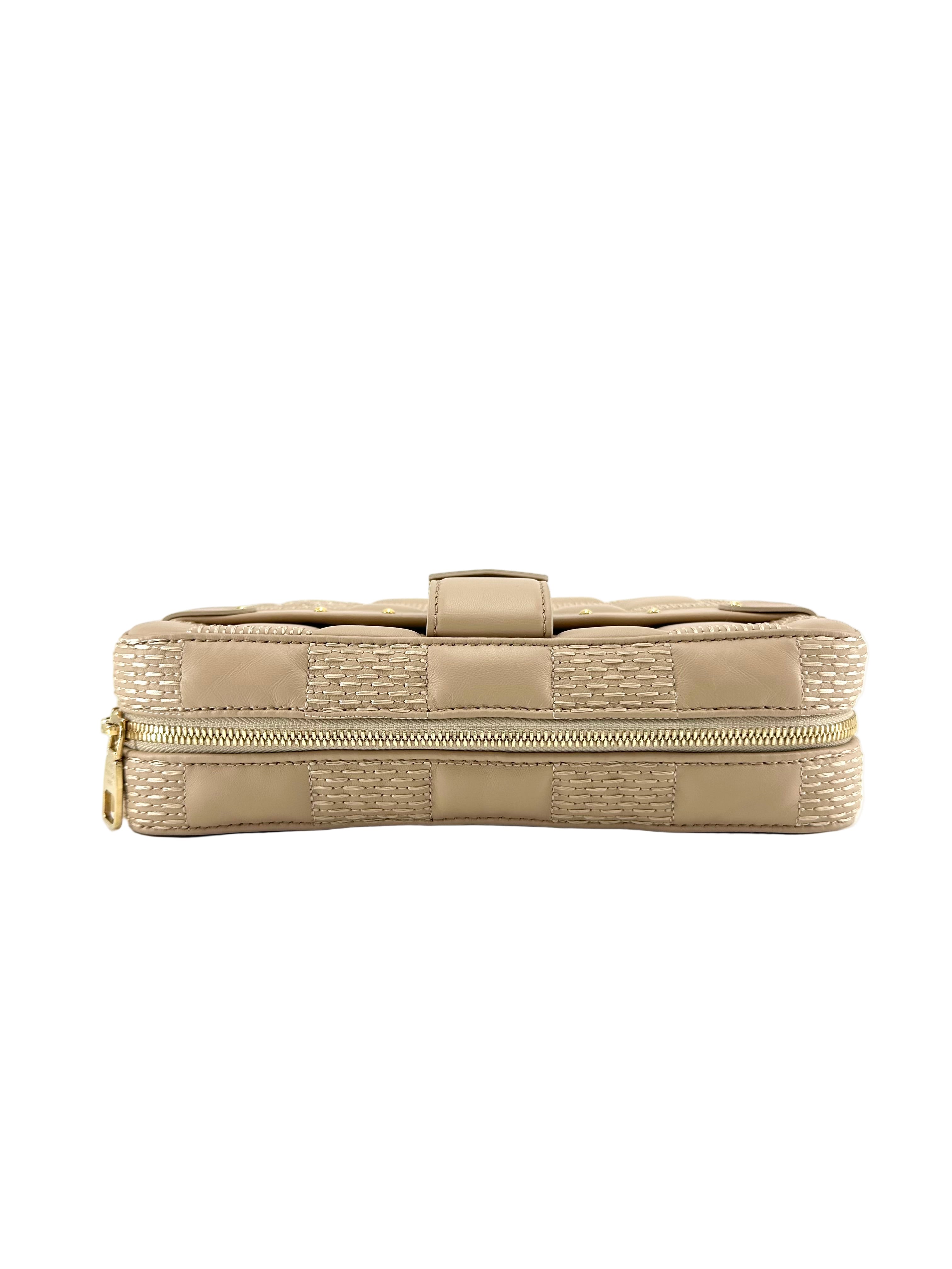 Louis Vuitton Lambskin Damier Quilt Troca MM Cashmere Beige Crossbody Bag