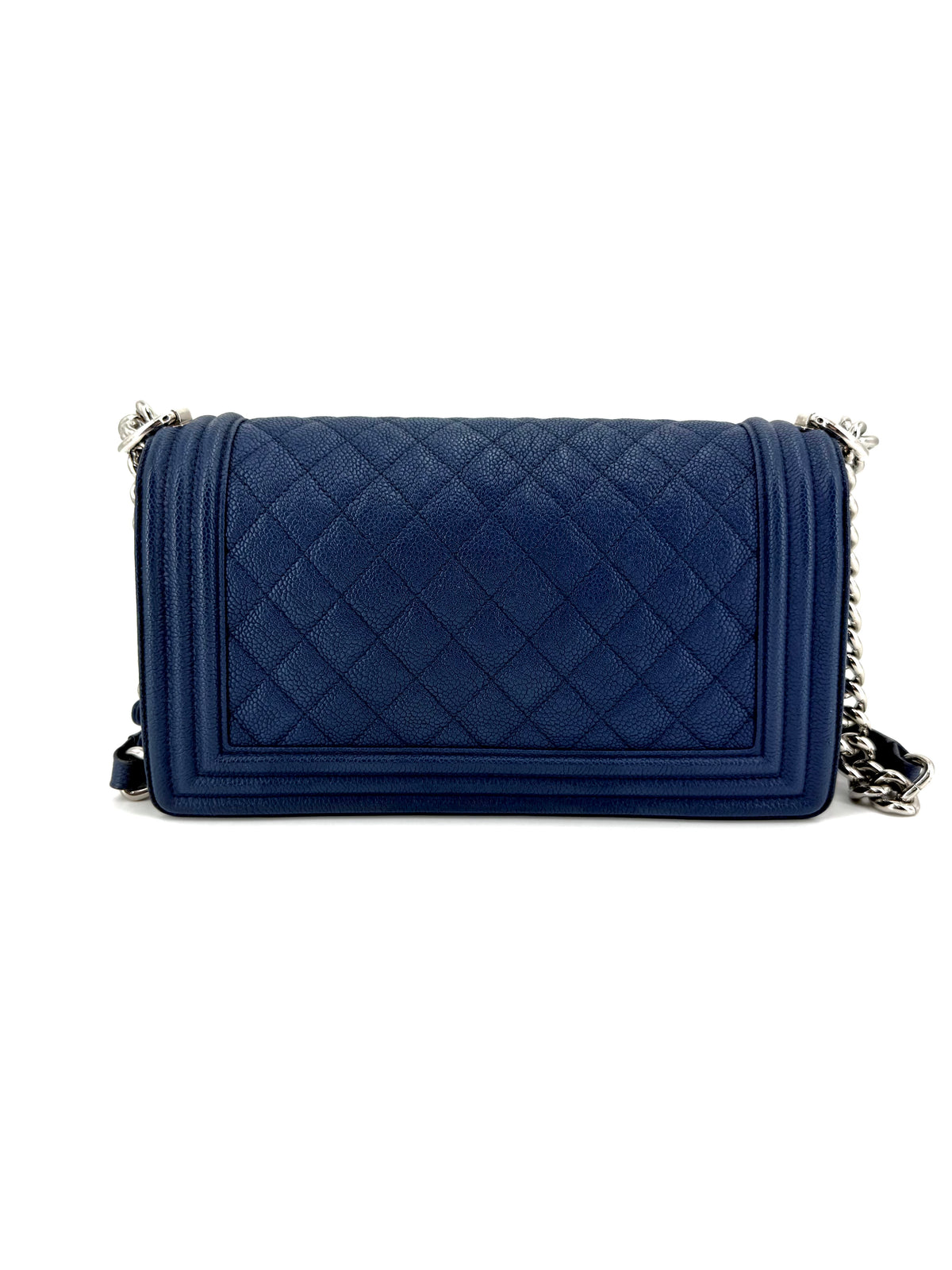 Pre-Owned Chanel Boy Medium Blue Matte Caviar Leather Flap Bag Silver Hardware