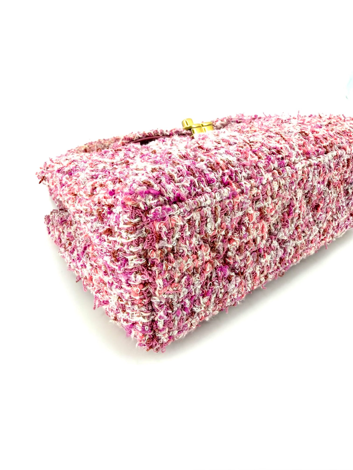 Pre-Owned Chanel Mini Kelly Pink Multicolor Tweed Top Handle Bag Gold Hardware