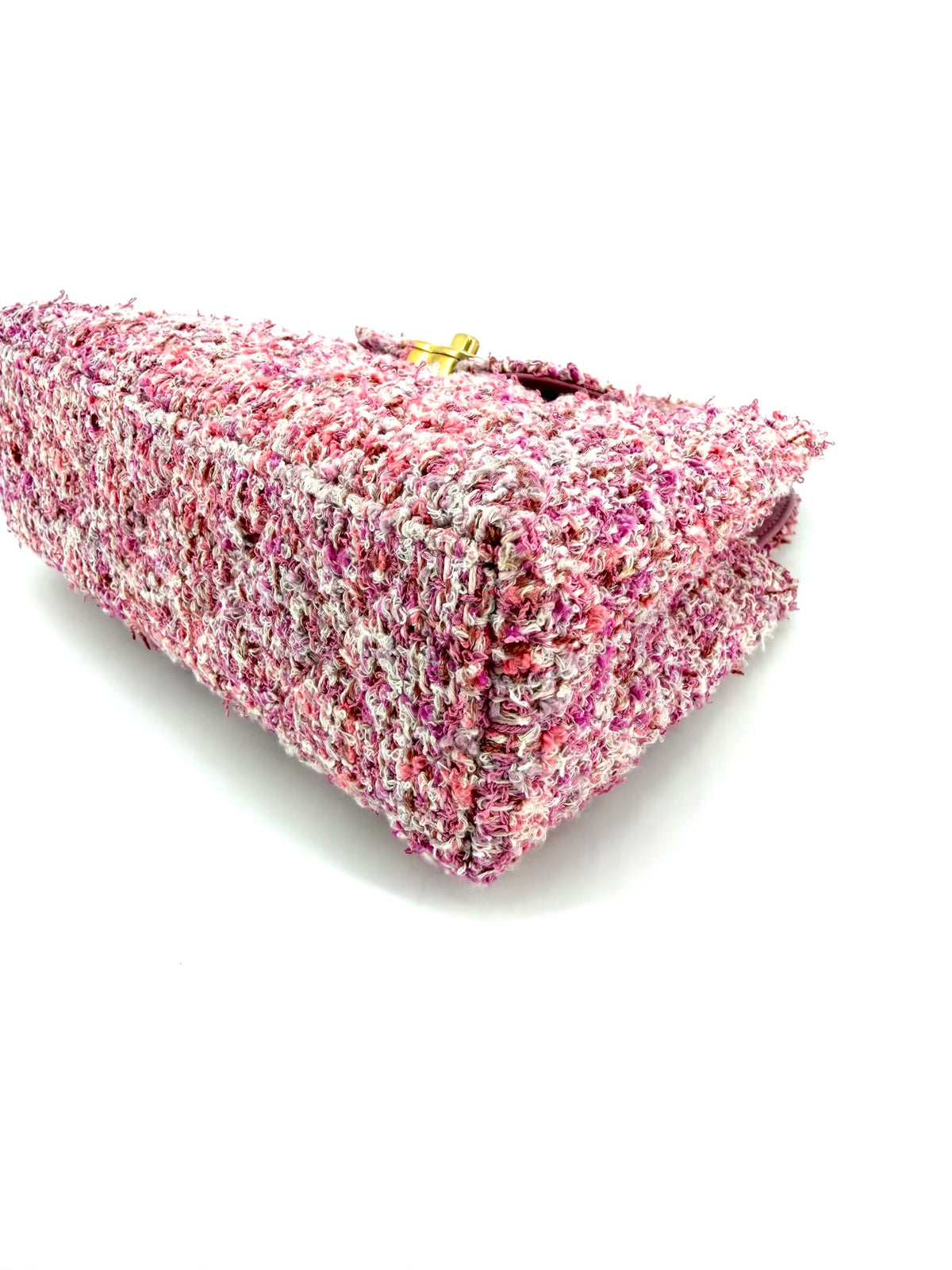 Pre-Owned Chanel Mini Kelly Pink Multicolor Tweed Top Handle Bag Gold Hardware