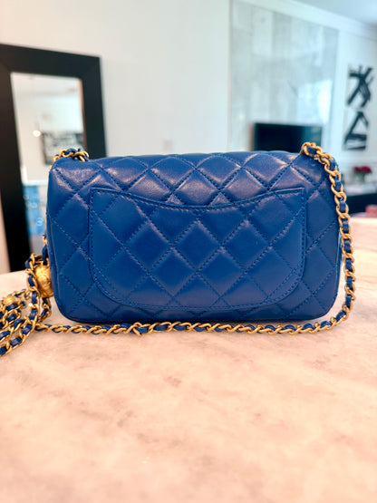 Chanel Mini Rectangle Blue Pearl Crush Adjustable Flap Bag