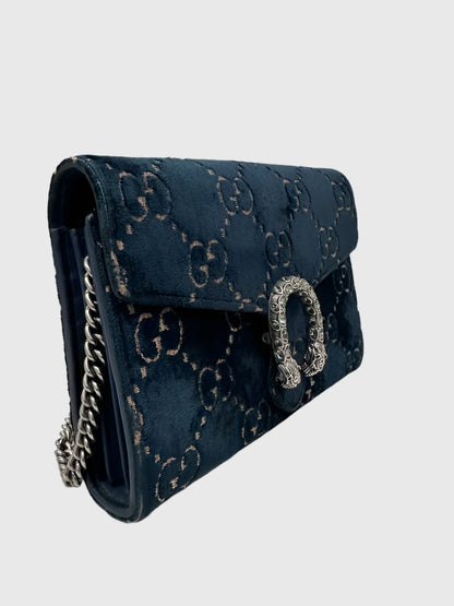 Gucci GG Navy Blue Velvet Crystal Dionysus Small Crossbody Bag