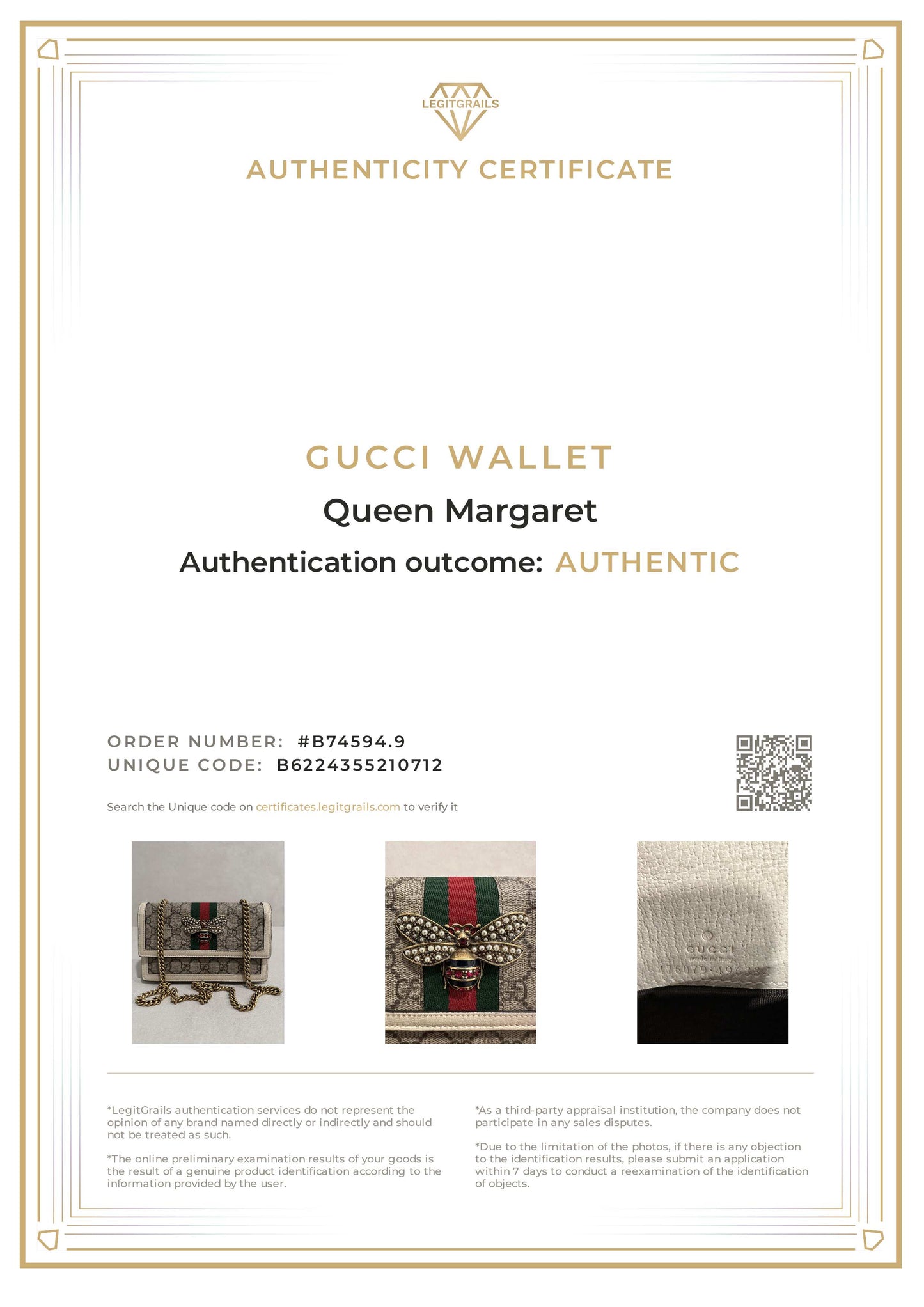 Gucci Queen Margaret Bee Crossbody Wallet on Chain WOC