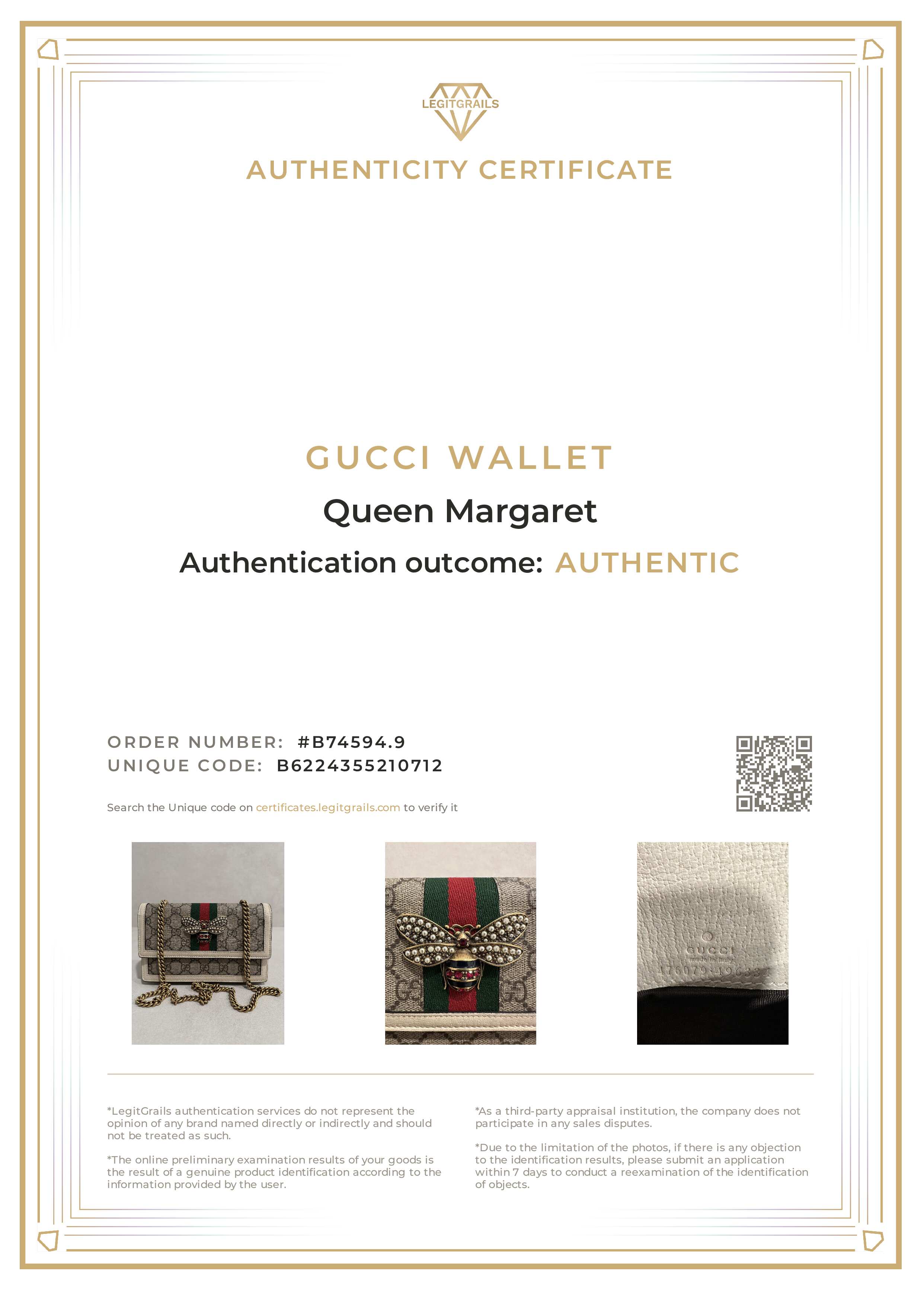 Gucci Queen Margaret Bee Crossbody Wallet on Chain WOC