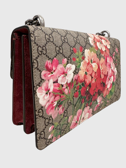 Gucci GG Red Pink Blooms Floral Dionysus Shoulder Small Canvas Bag