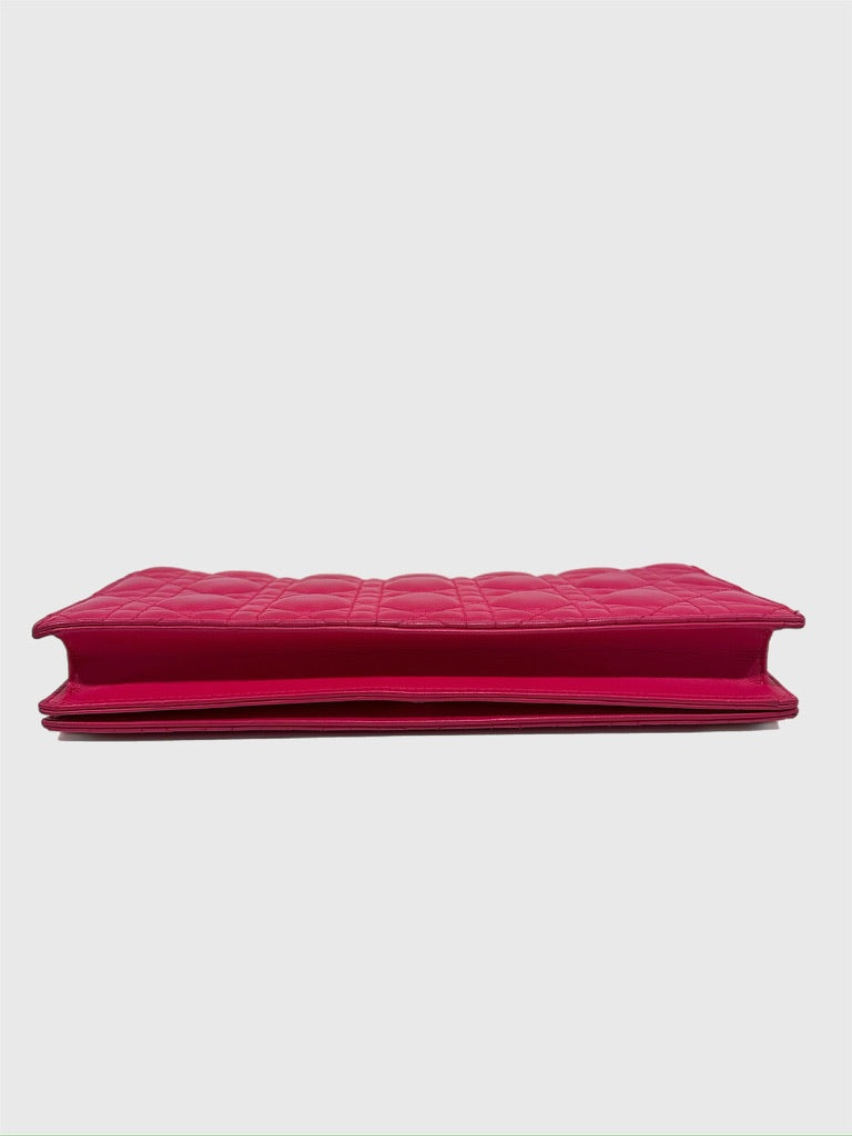 Christian Dior Fuchsia Pink Leather Cannage Crossbody Wallet on Chain