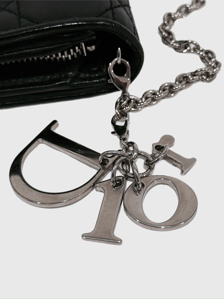 Christian Dior Black Cannage Leather Wallet On Chain WOC