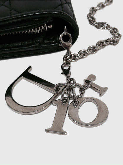 Christian Dior Black Cannage Leather Wallet On Chain WOC