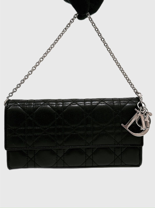 Christian Dior Black Cannage Leather Wallet On Chain WOC