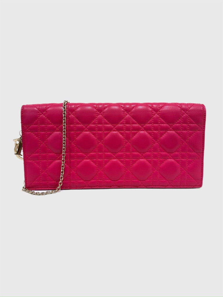 Christian Dior Fuchsia Pink Leather Cannage Crossbody Wallet on Chain
