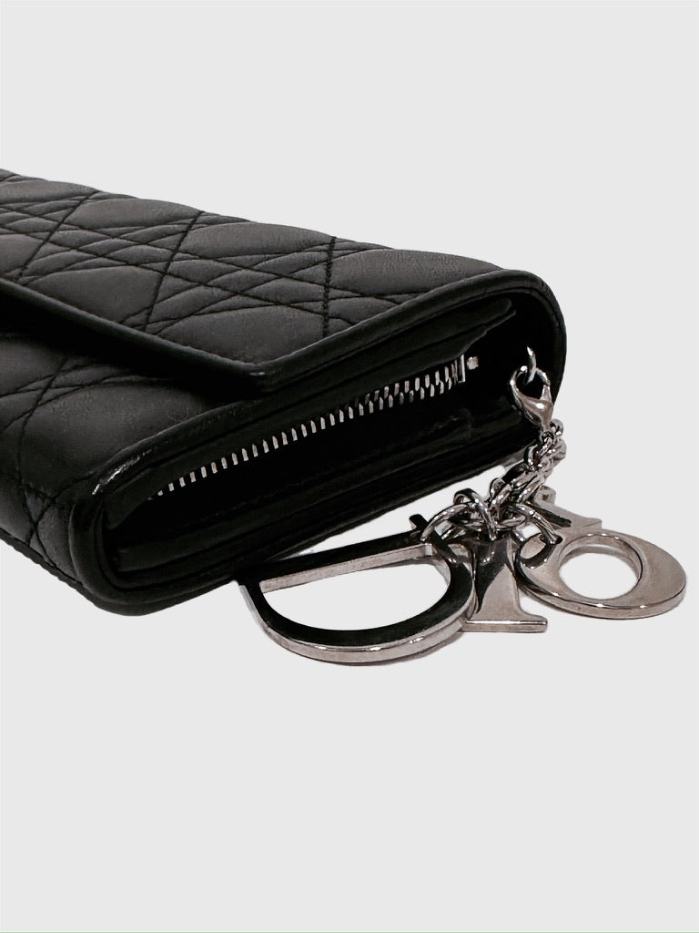 Christian Dior Black Cannage Leather Wallet On Chain WOC