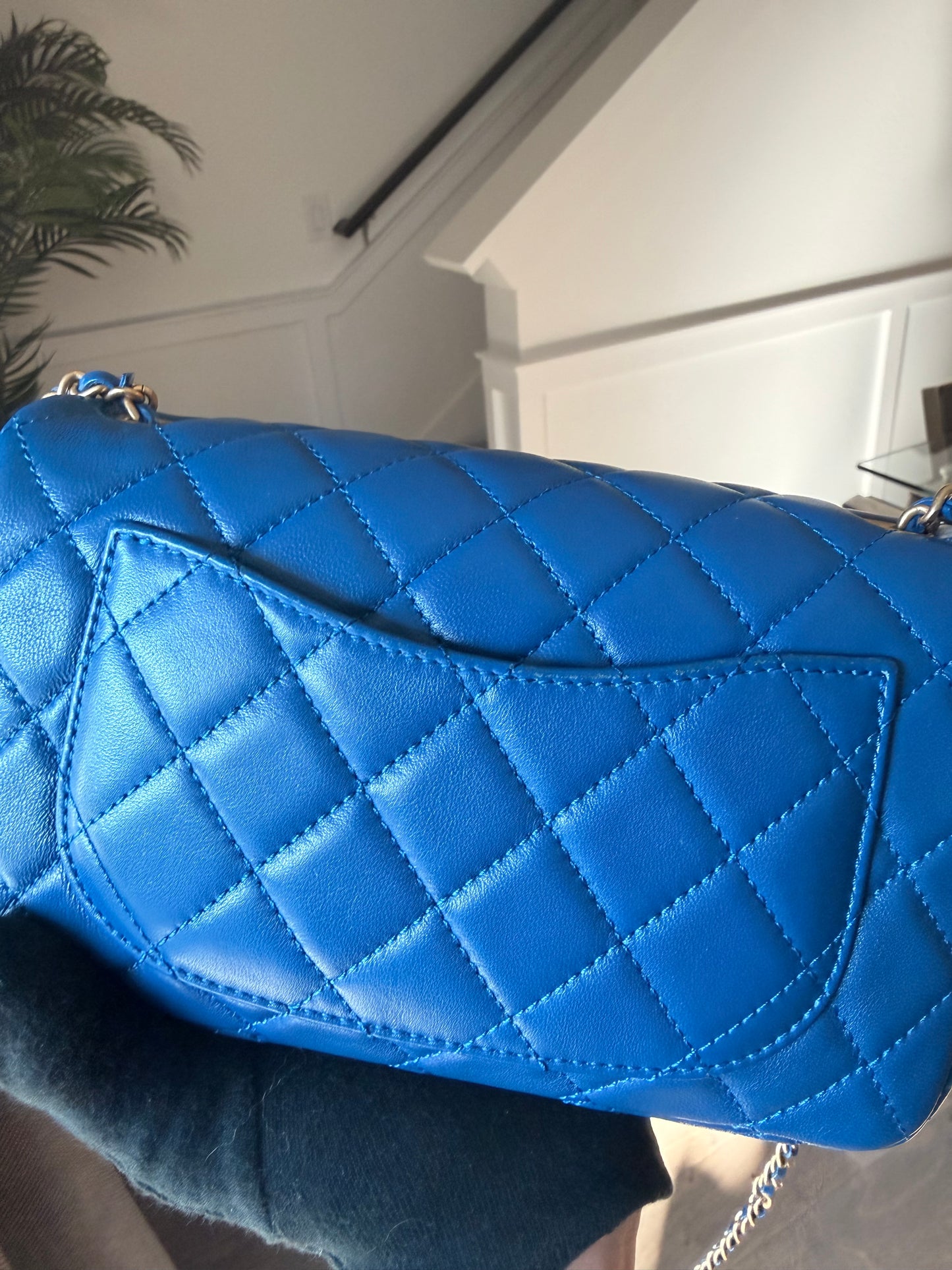 Chanel Mini Rectangle Blue Pearl Crush Adjustable Flap Bag