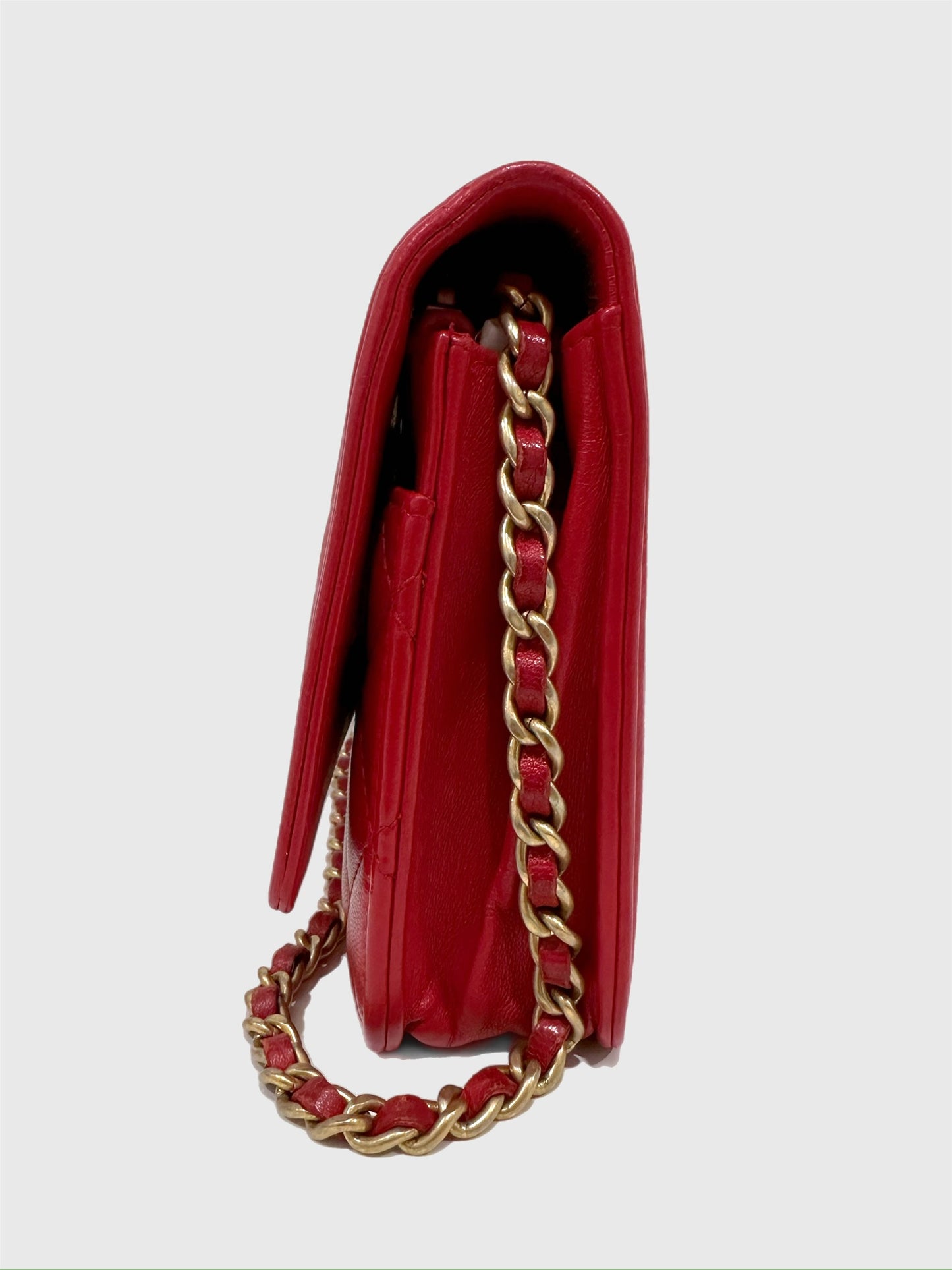 Chanel Boy Red Quilted Lambskin Crossbody Wallet on Chain WOC