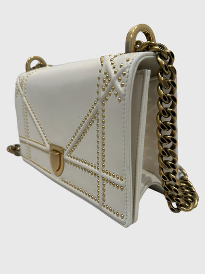 Christian Dior Cream Lambskin Studded Diorama Small Crossbody Bag
