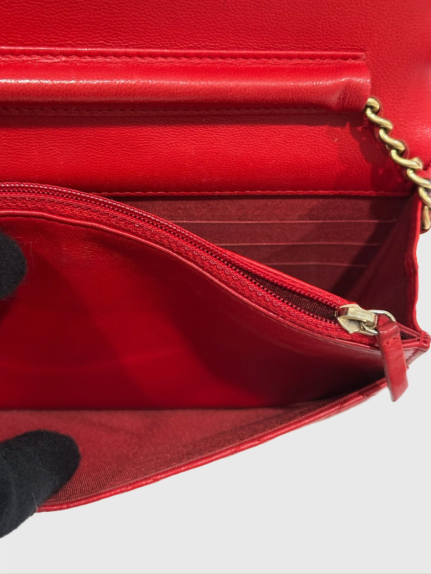 Chanel Boy Red Quilted Lambskin Crossbody Wallet on Chain WOC
